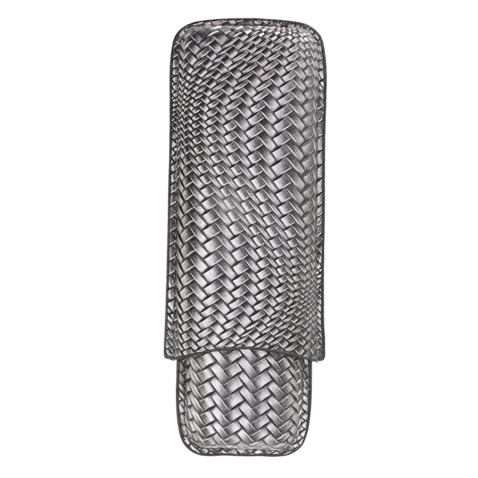 Cigar Case Holder Elegant Vintage Style Woven Pattern Leather Portable 2 Holder Cigar Case Silver - Image 8