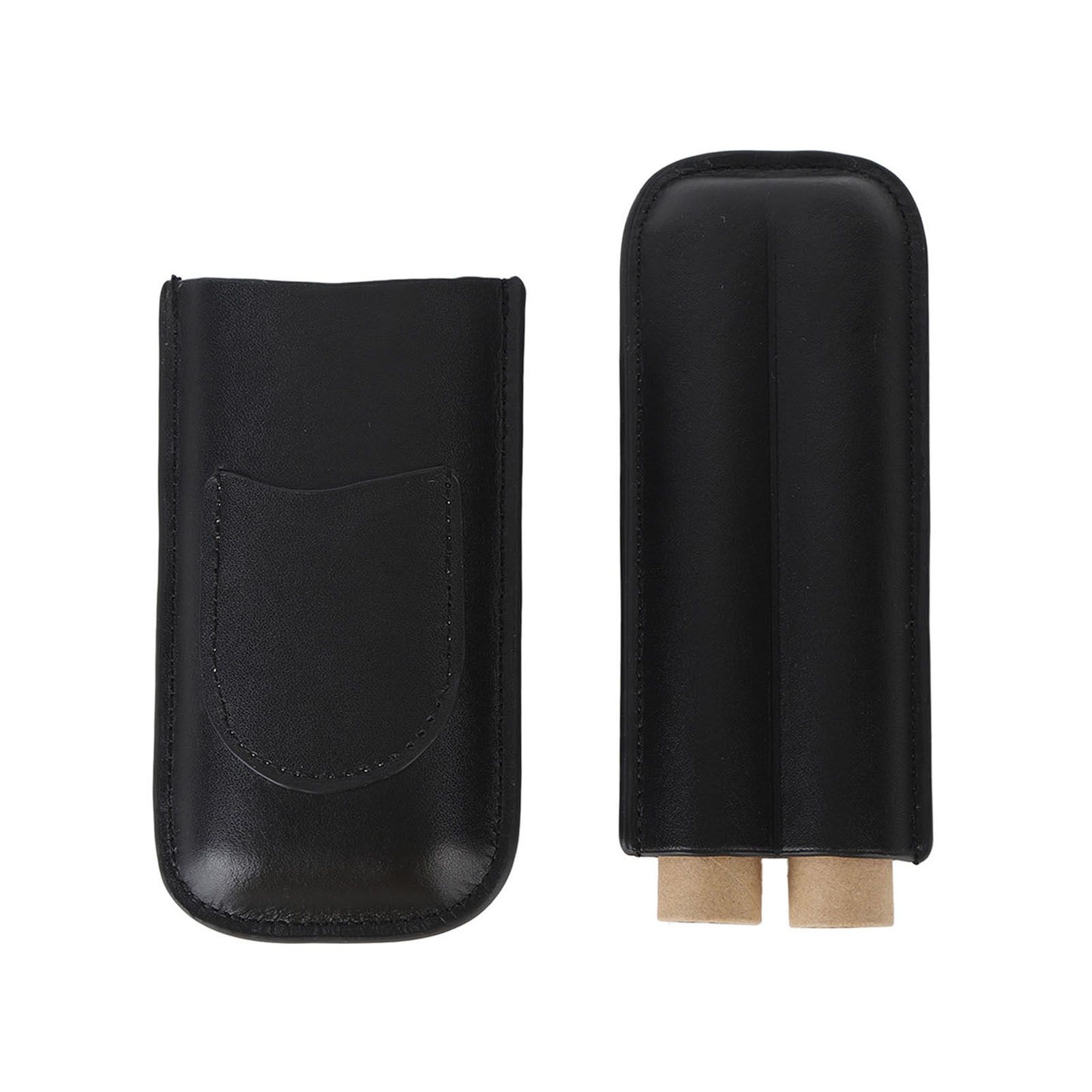 Portable Cigar Bag 2 Holder Leather Humidor Box Cigar Protection Moisturizing Storage Case Black - Image 1