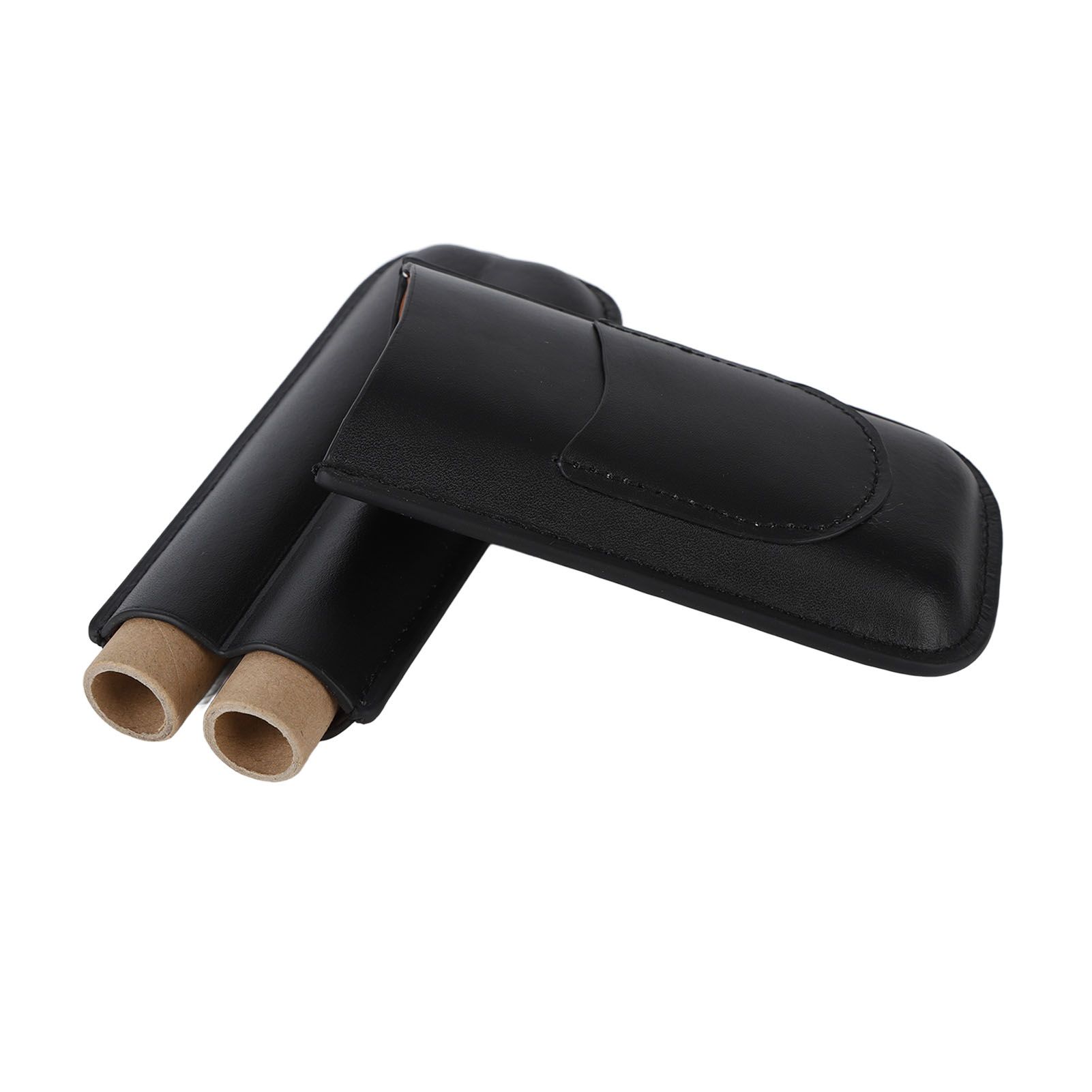 Portable Cigar Bag 2 Holder Leather Humidor Box Cigar Protection Moisturizing Storage Case Black - Image 2