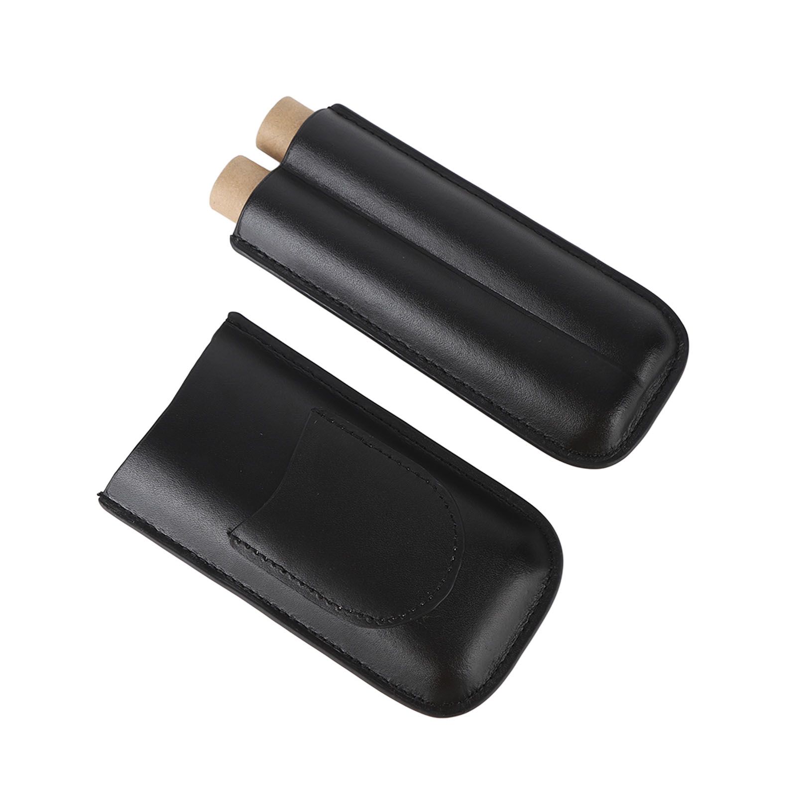 Portable Cigar Bag 2 Holder Leather Humidor Box Cigar Protection Moisturizing Storage Case Black - Image 5