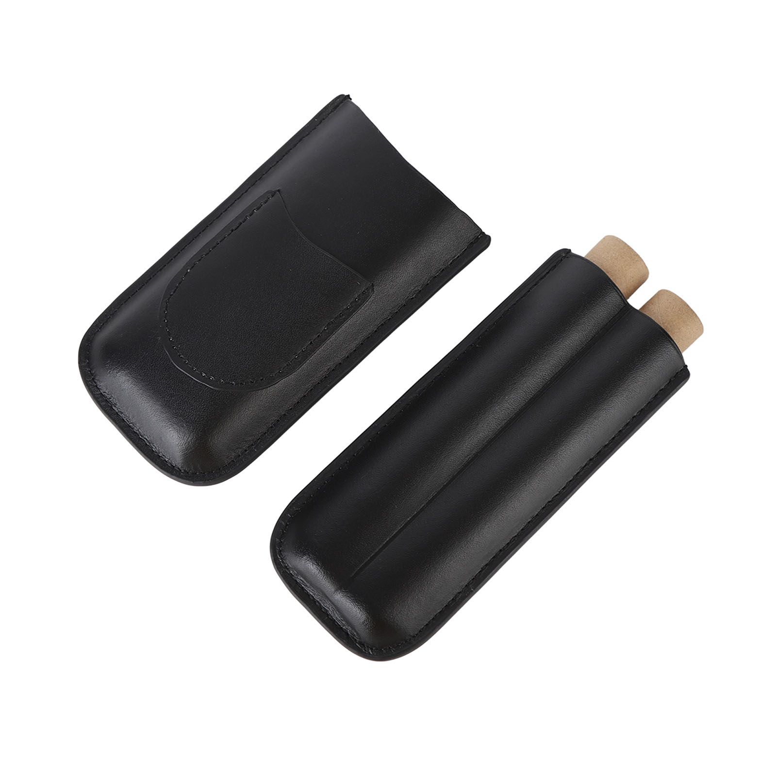Portable Cigar Bag 2 Holder Leather Humidor Box Cigar Protection Moisturizing Storage Case Black - Image 6