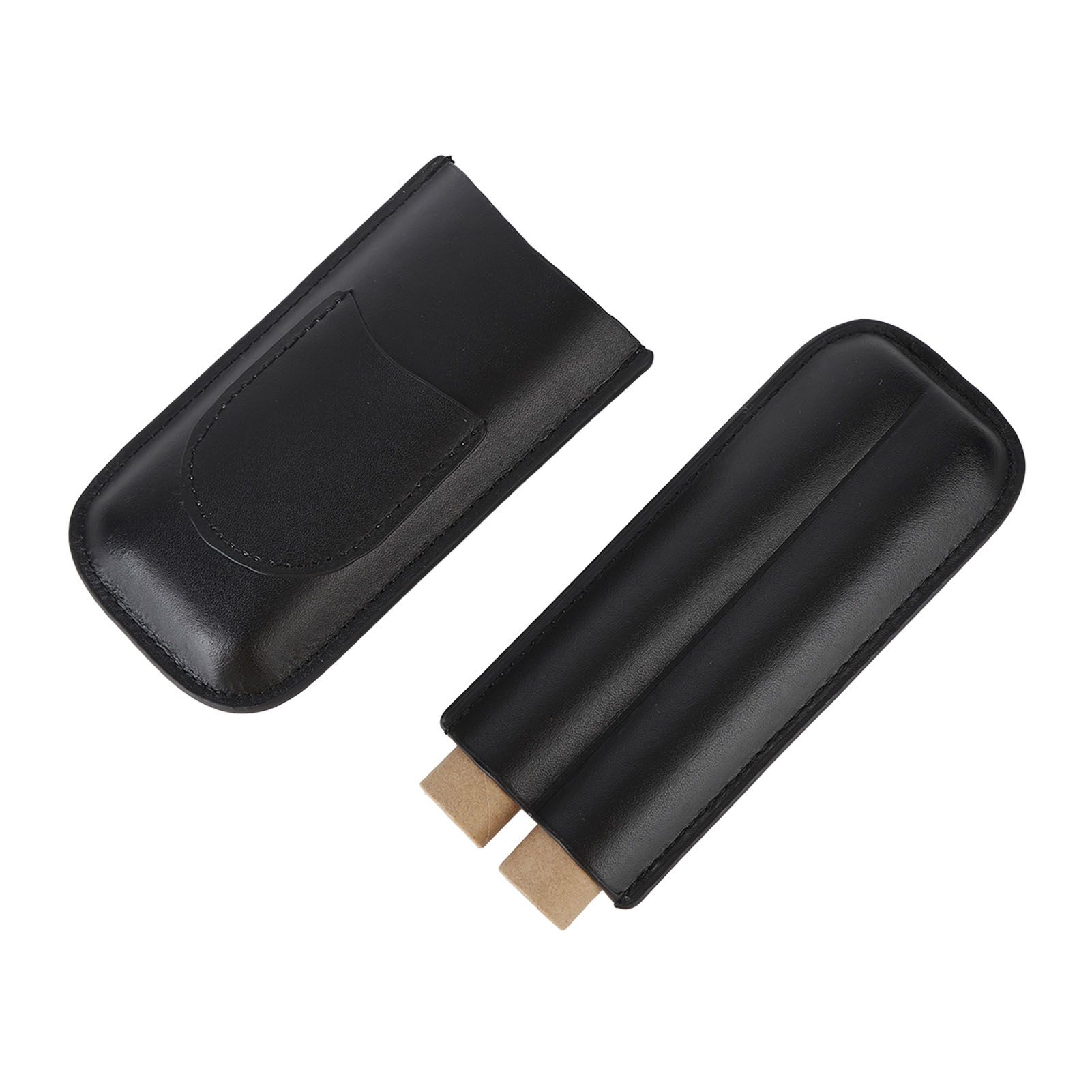 Portable Cigar Bag 2 Holder Leather Humidor Box Cigar Protection Moisturizing Storage Case Black - Image 7