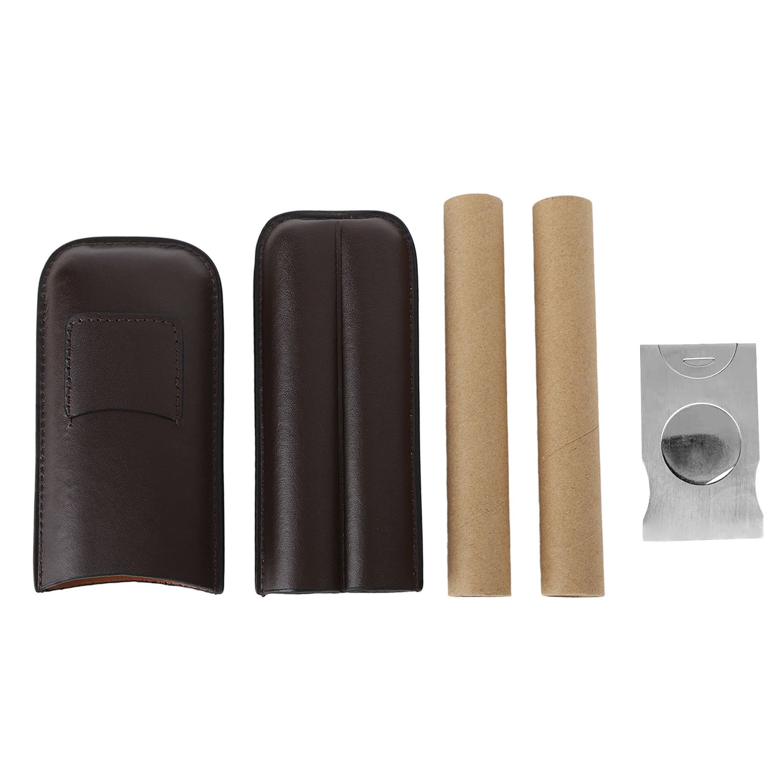 2 Finger Travel Cigar Holder Wearproof Portable Fashion Ventilate Leather Cigar Case with Cutter for Business - Image 1