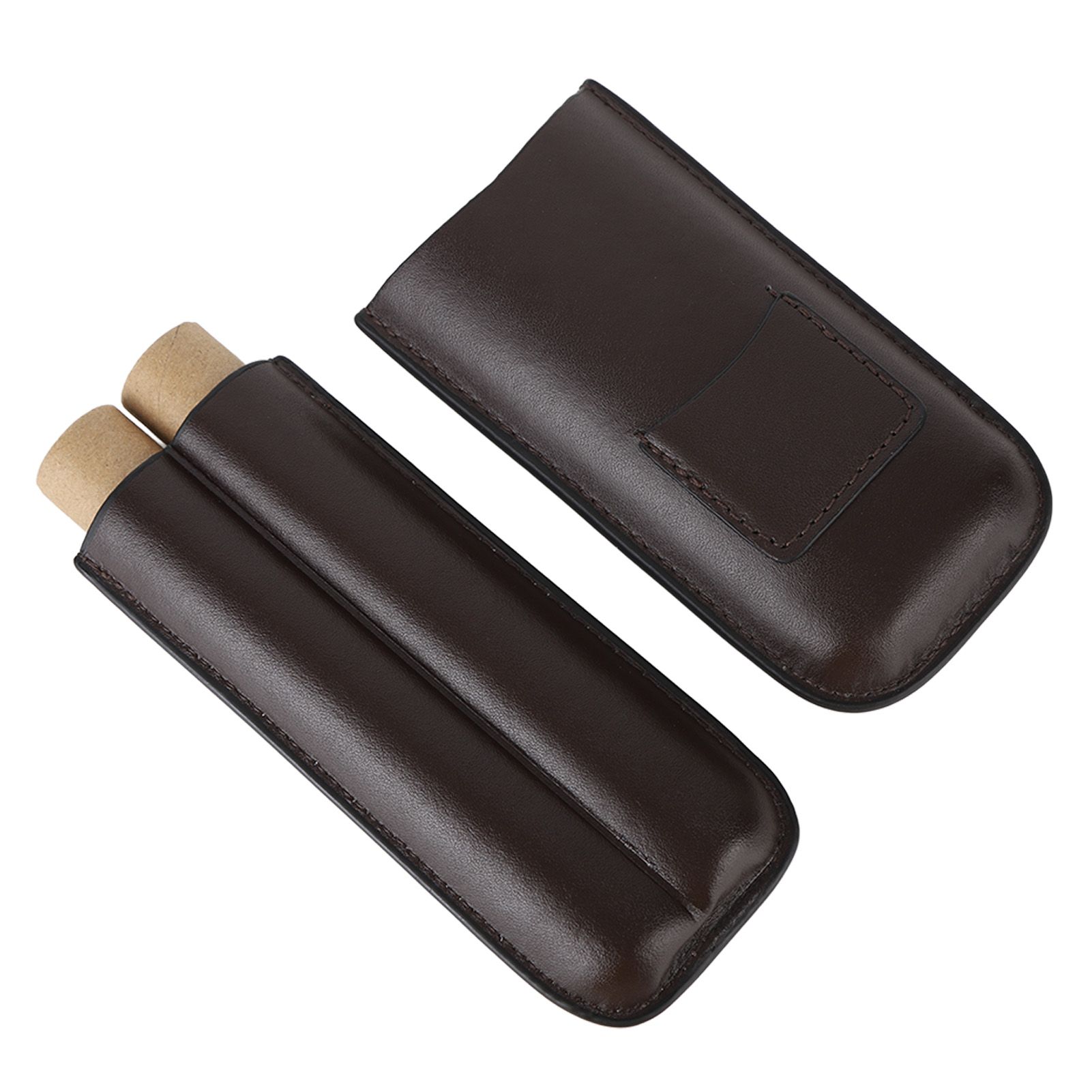 2 Finger Travel Cigar Holder Wearproof Portable Fashion Ventilate Leather Cigar Case with Cutter for Business - Image 5