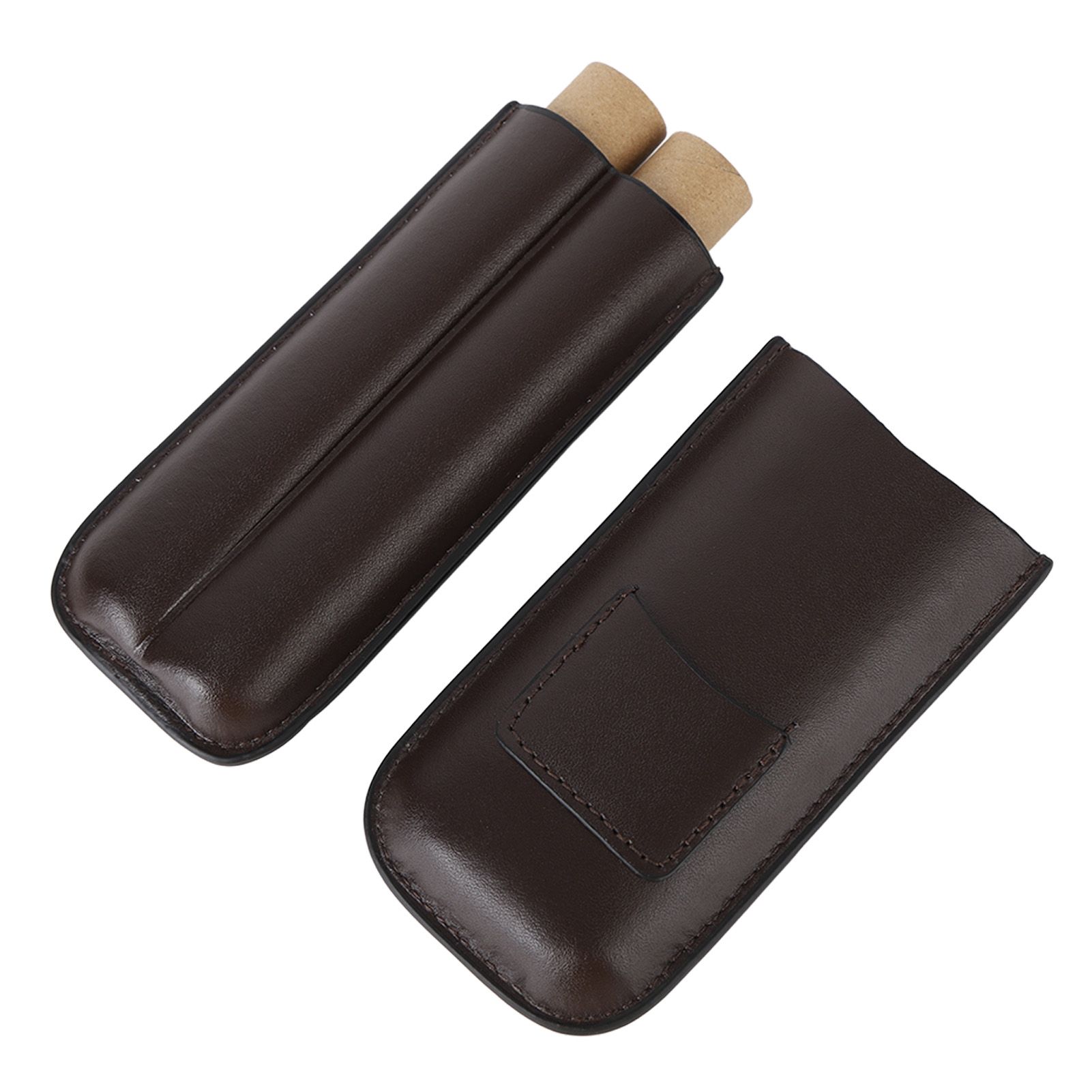 2 Finger Travel Cigar Holder Wearproof Portable Fashion Ventilate Leather Cigar Case with Cutter for Business - Image 7