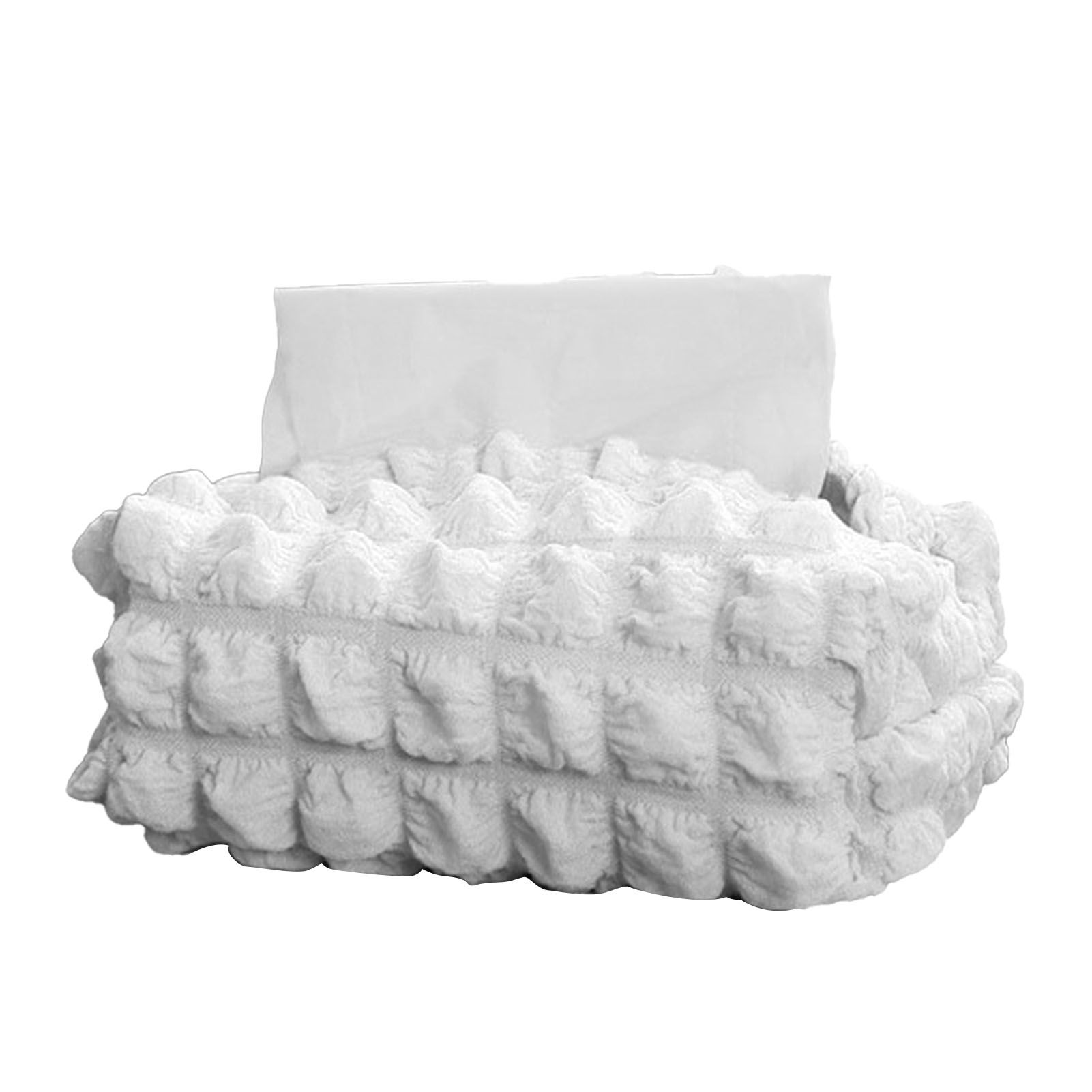Tissue Box Cover Bag Polyester Cotton Bubble Yarn Decorative Tissue Bag Storage with Thick Canvas Lining Beige - Image 1