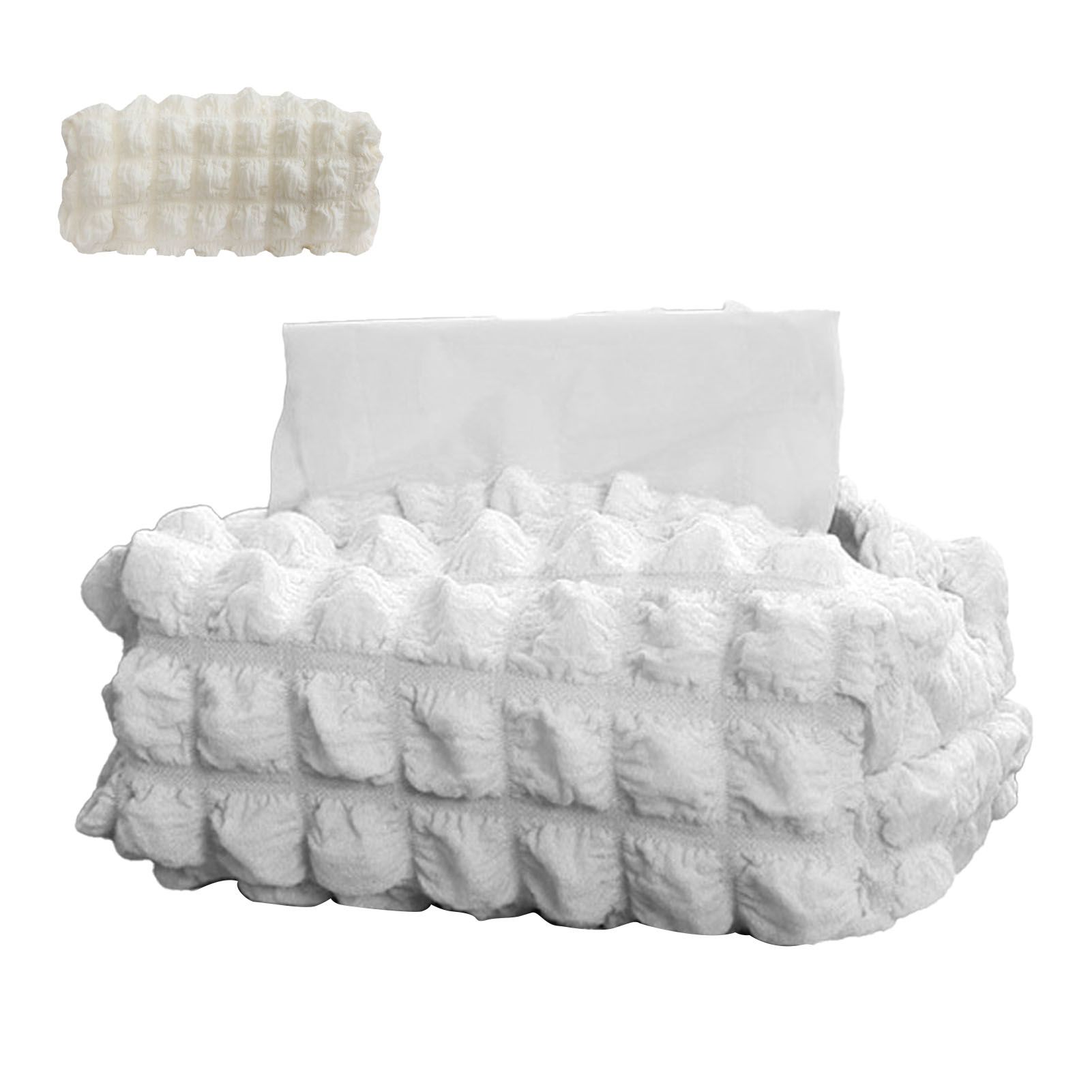Tissue Box Cover Bag Polyester Cotton Bubble Yarn Decorative Tissue Bag Storage with Thick Canvas Lining Beige - Image 4