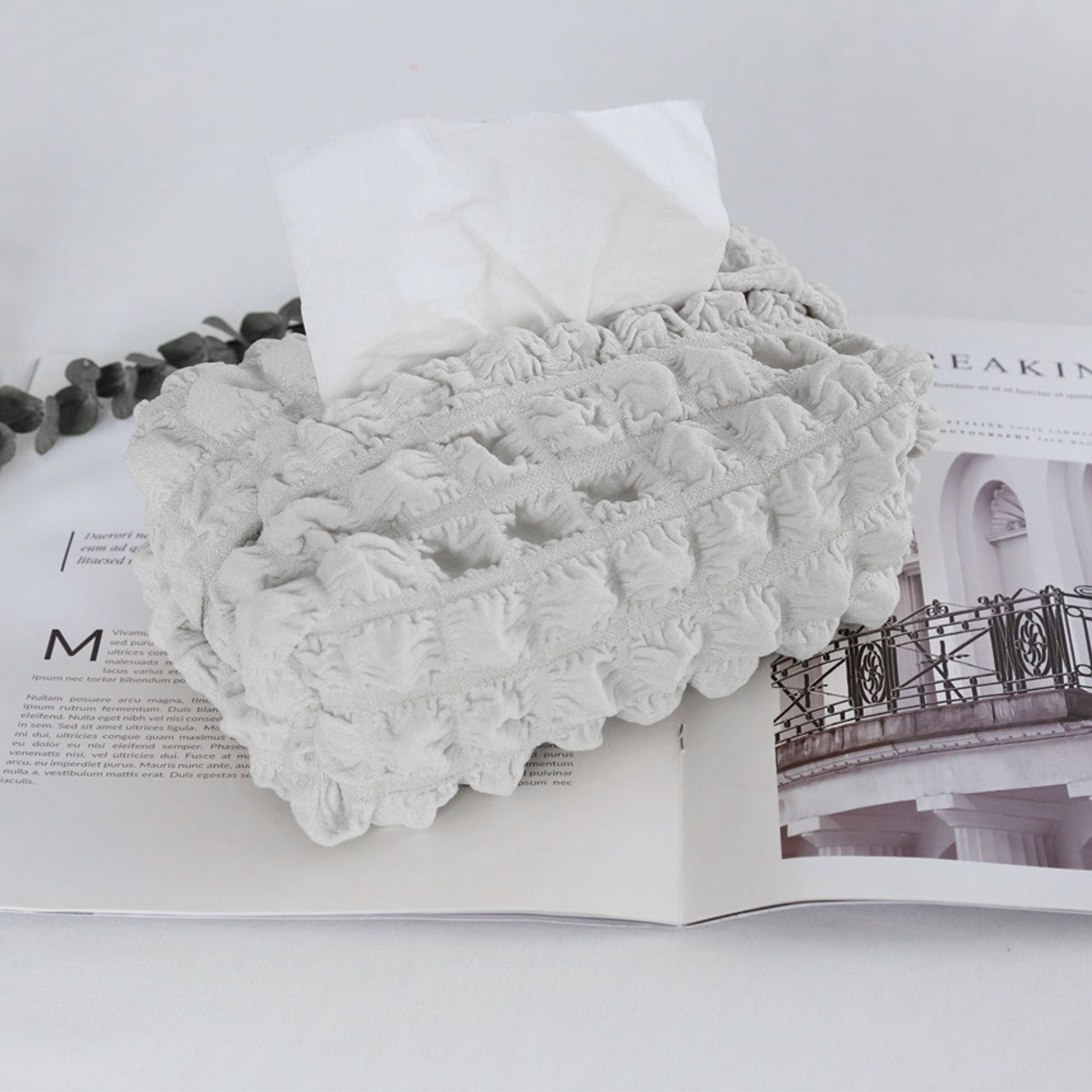 Tissue Box Cover Bag Polyester Cotton Bubble Yarn Decorative Tissue Bag Storage with Thick Canvas Lining Beige - Image 5