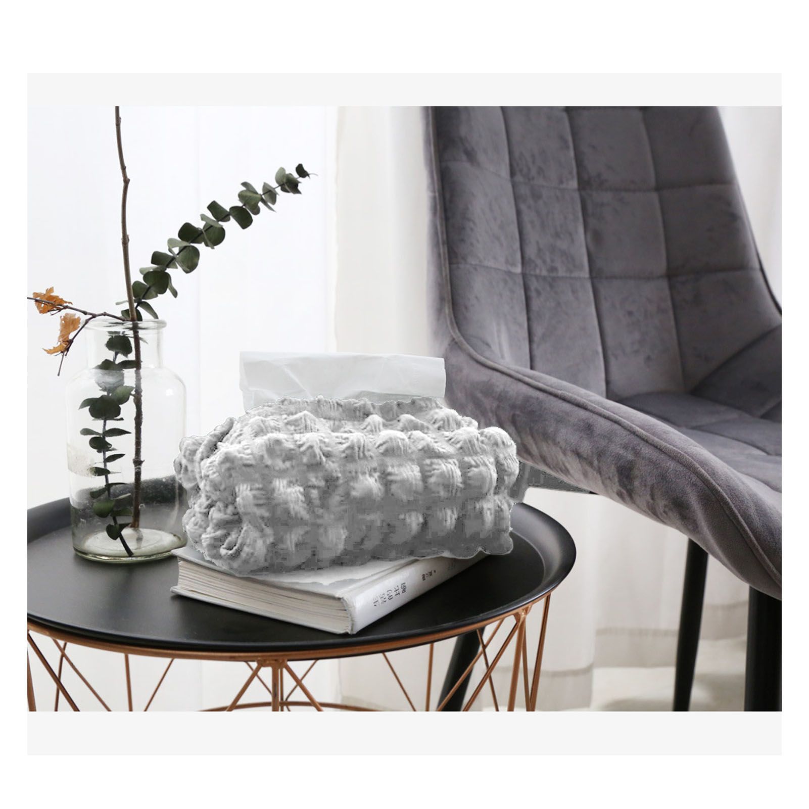 Tissue Box Cover Bag Polyester Cotton Bubble Yarn Decorative Tissue Bag Storage with Thick Canvas Lining Beige - Image 6