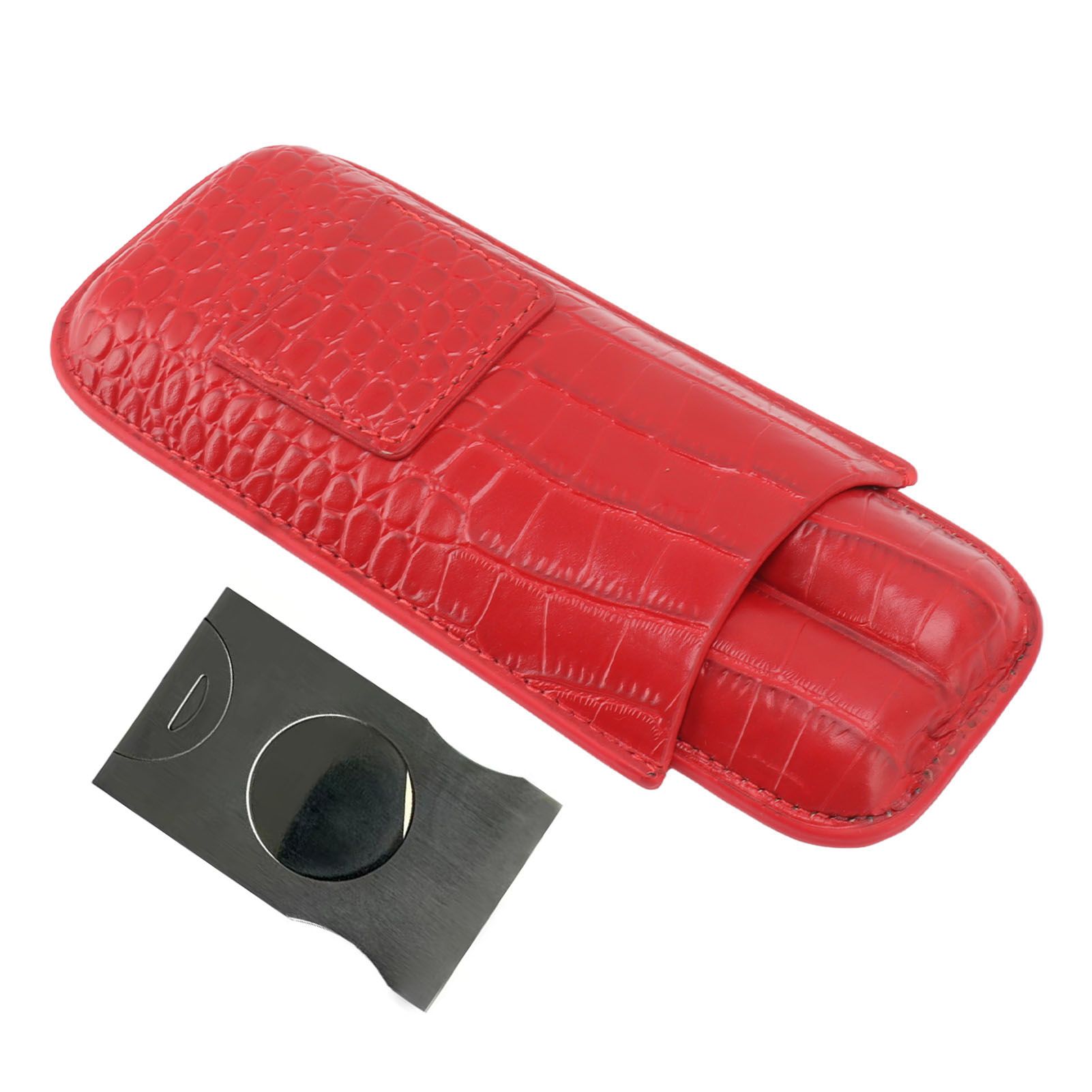 2 Finger Cigar Case Cigar Sleeve Portable Travel Cigar Holder Moisturizing Function With Cutter Red - Image 3