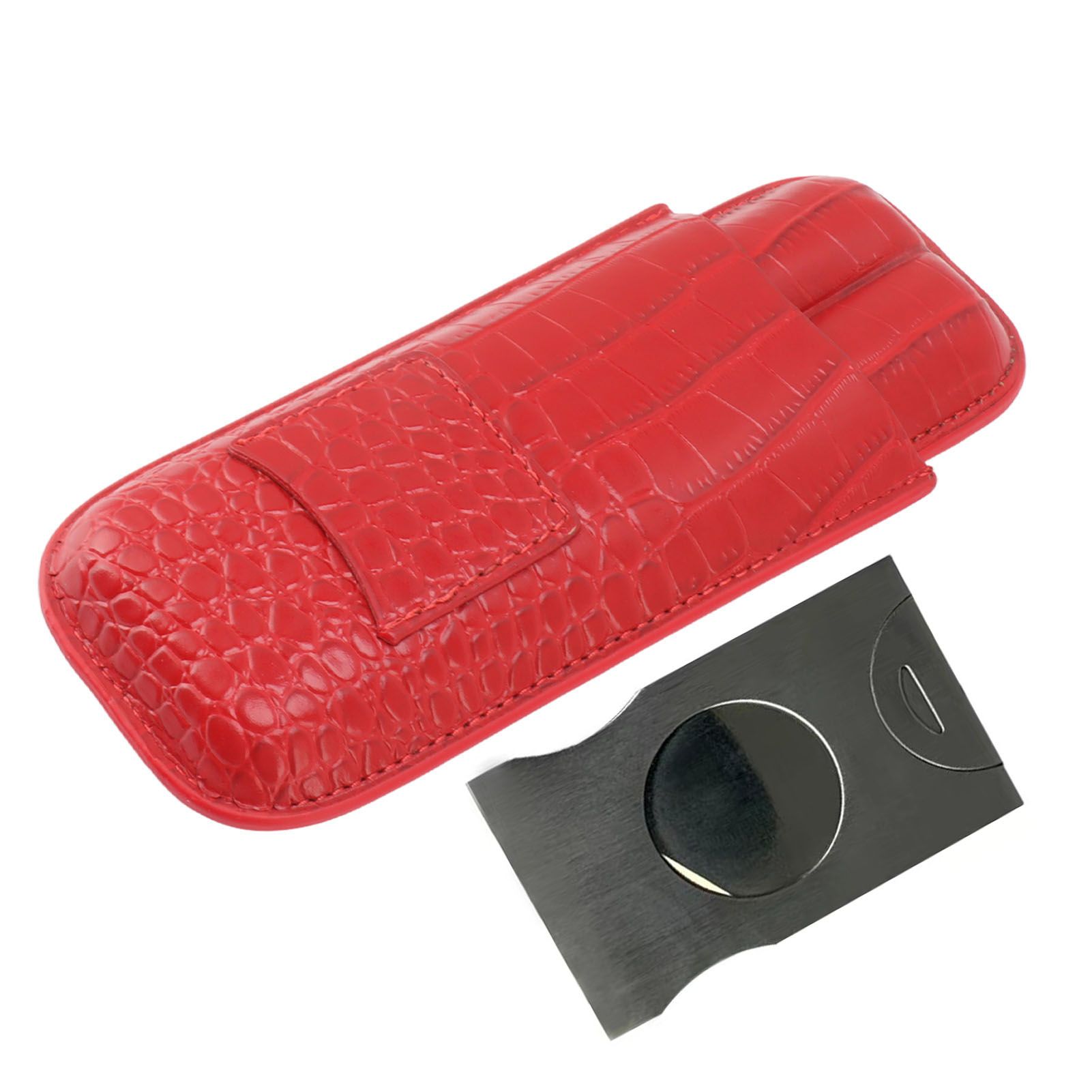 2 Finger Cigar Case Cigar Sleeve Portable Travel Cigar Holder Moisturizing Function With Cutter Red - Image 4