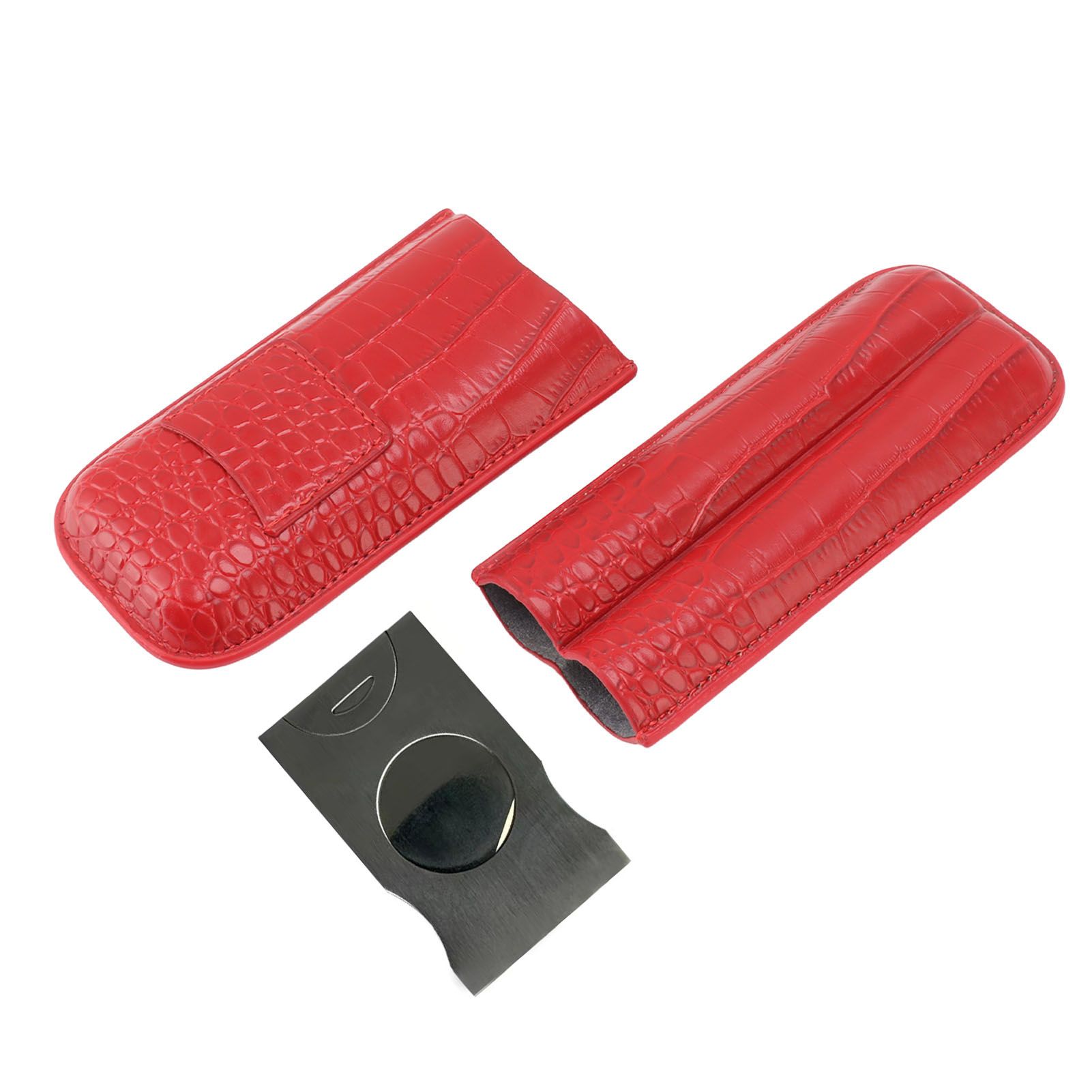 2 Finger Cigar Case Cigar Sleeve Portable Travel Cigar Holder Moisturizing Function With Cutter Red - Image 5