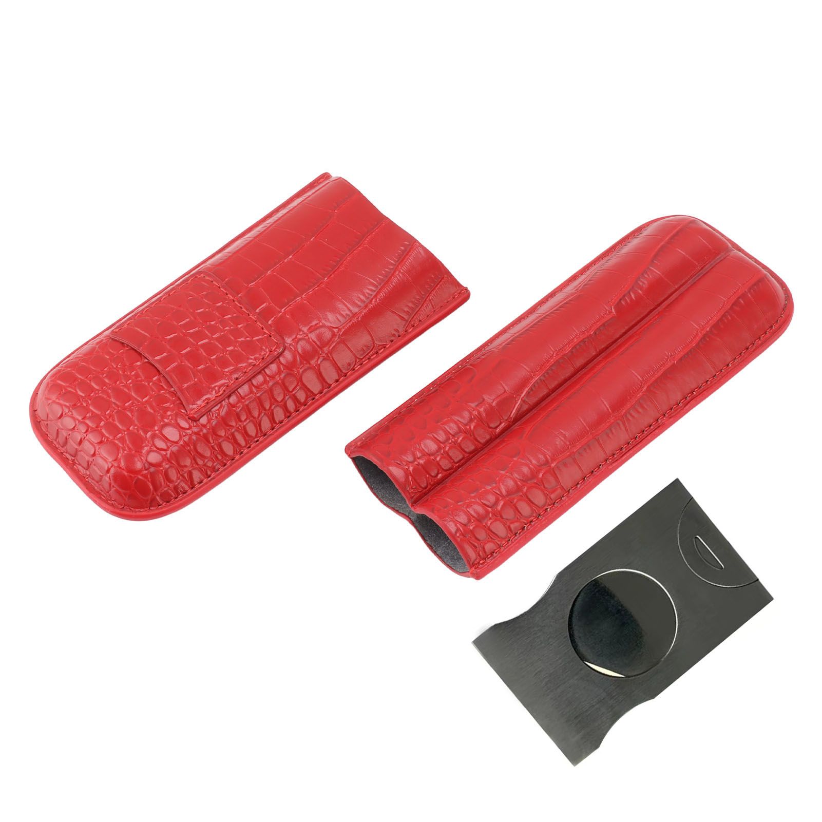 2 Finger Cigar Case Cigar Sleeve Portable Travel Cigar Holder Moisturizing Function With Cutter Red - Image 6