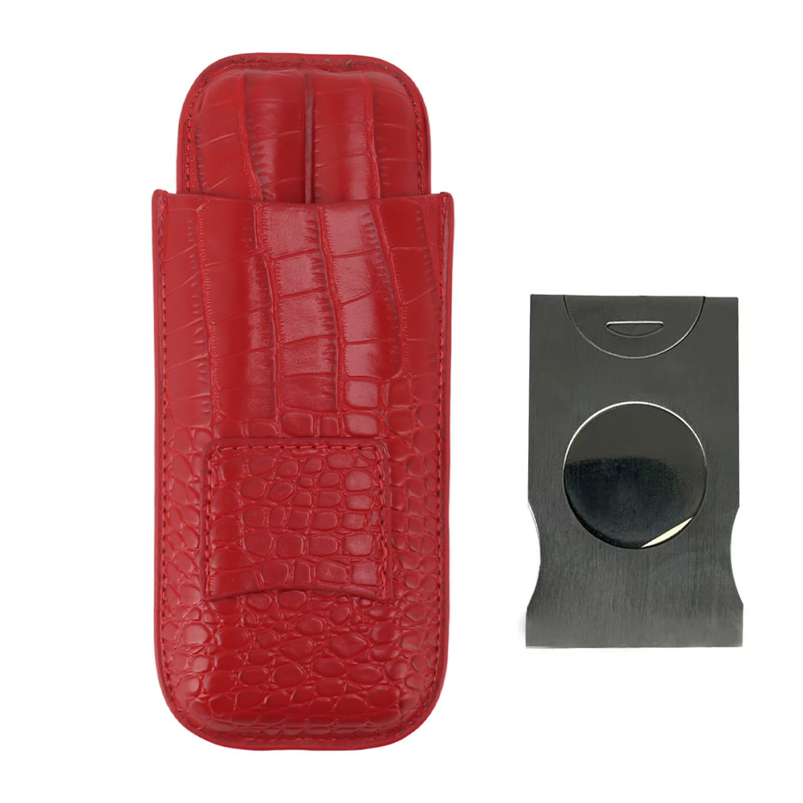 2 Finger Cigar Case Cigar Sleeve Portable Travel Cigar Holder Moisturizing Function With Cutter Red - Image 7