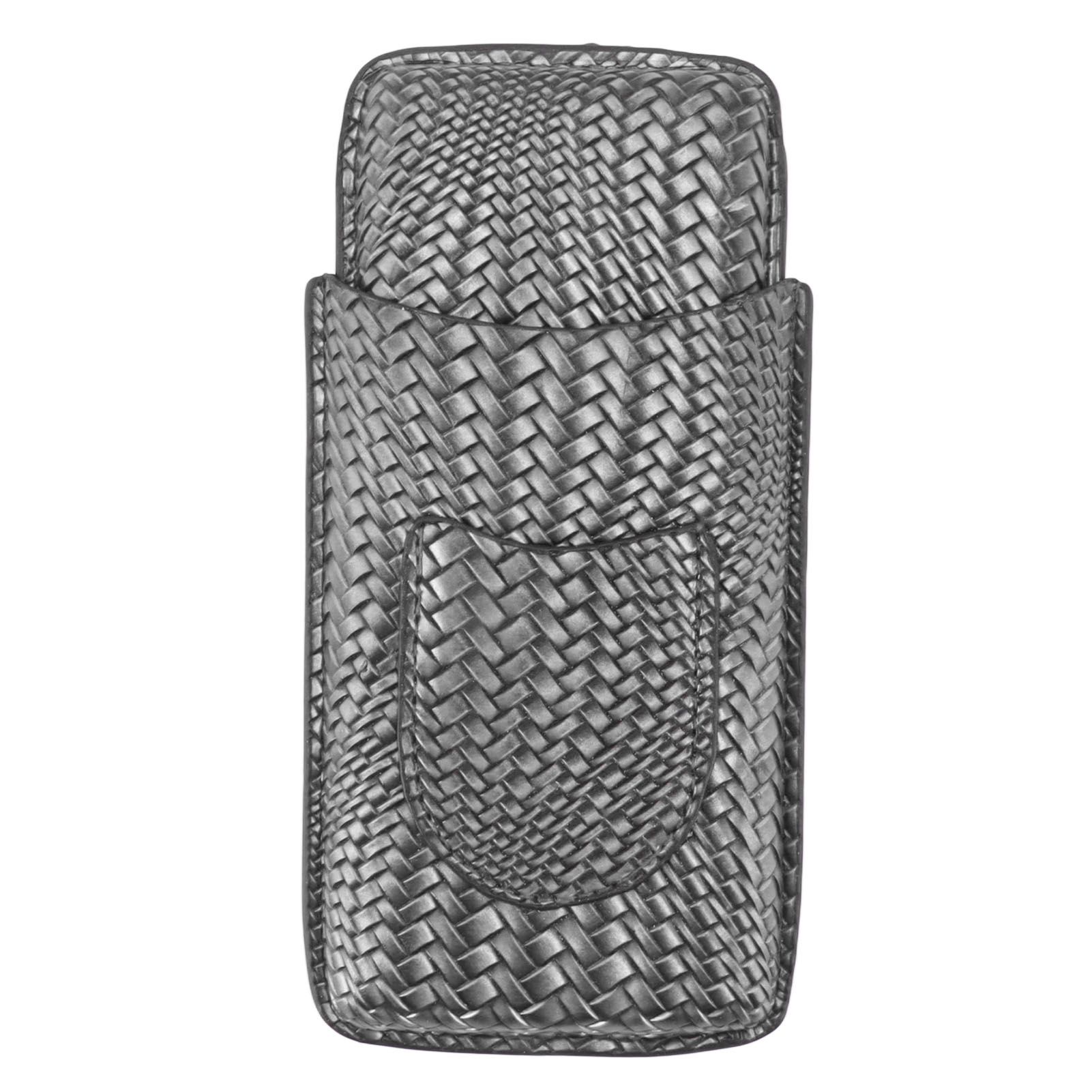3 Finger Cigar Case Woven Pattern Portable Travel Leather Cigar Humidor Case Smoking Accessories Silver - Image 1