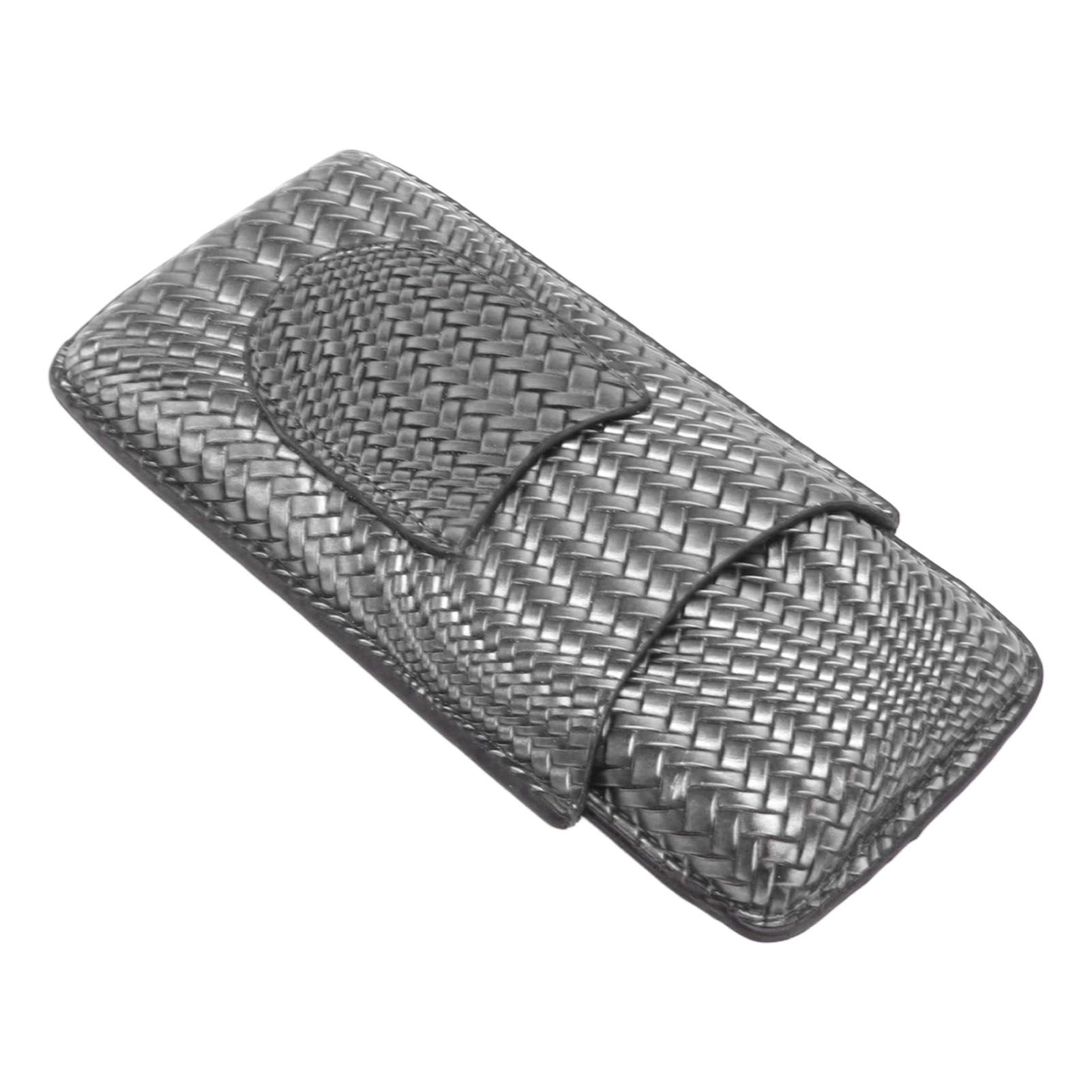 3 Finger Cigar Case Woven Pattern Portable Travel Leather Cigar Humidor Case Smoking Accessories Silver - Image 2