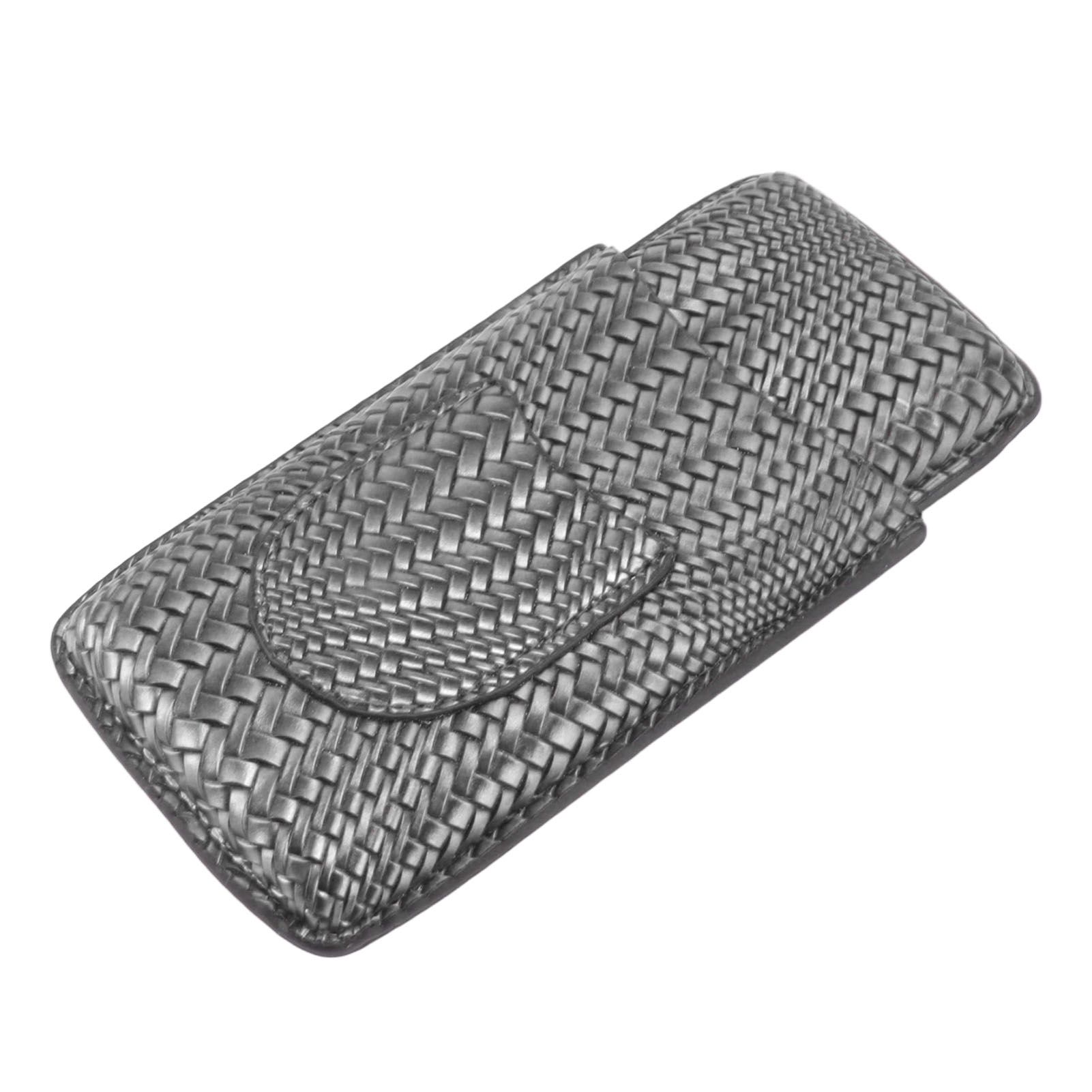 3 Finger Cigar Case Woven Pattern Portable Travel Leather Cigar Humidor Case Smoking Accessories Silver - Image 3