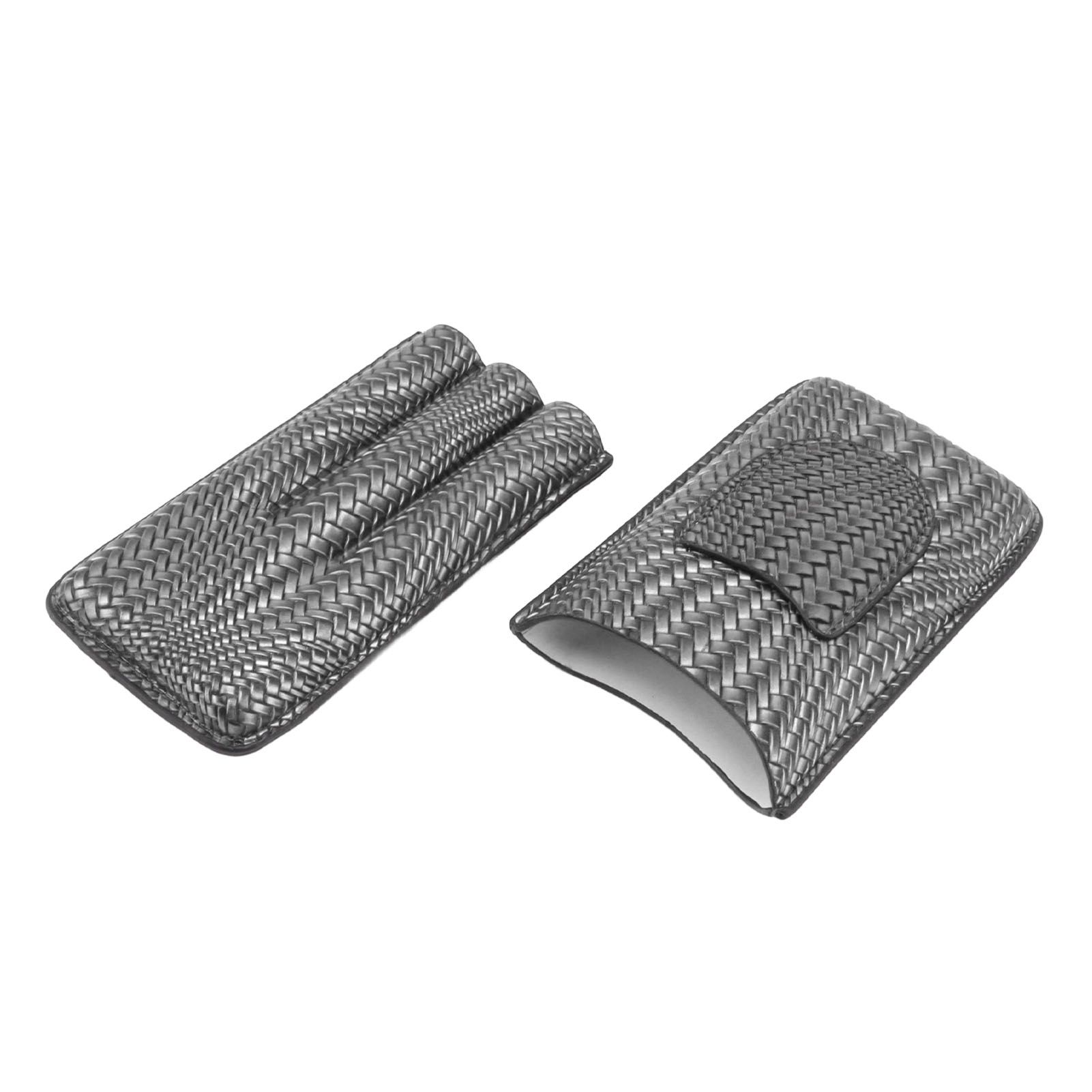 3 Finger Cigar Case Woven Pattern Portable Travel Leather Cigar Humidor Case Smoking Accessories Silver - Image 5