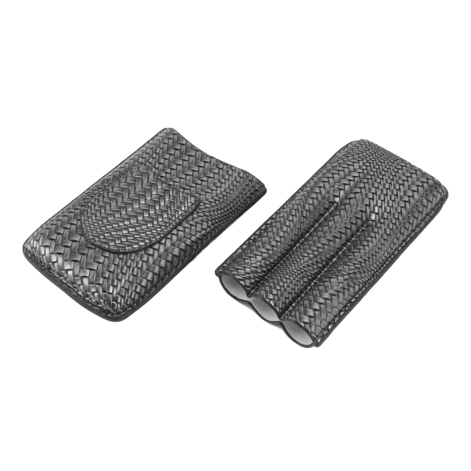 3 Finger Cigar Case Woven Pattern Portable Travel Leather Cigar Humidor Case Smoking Accessories Silver - Image 6