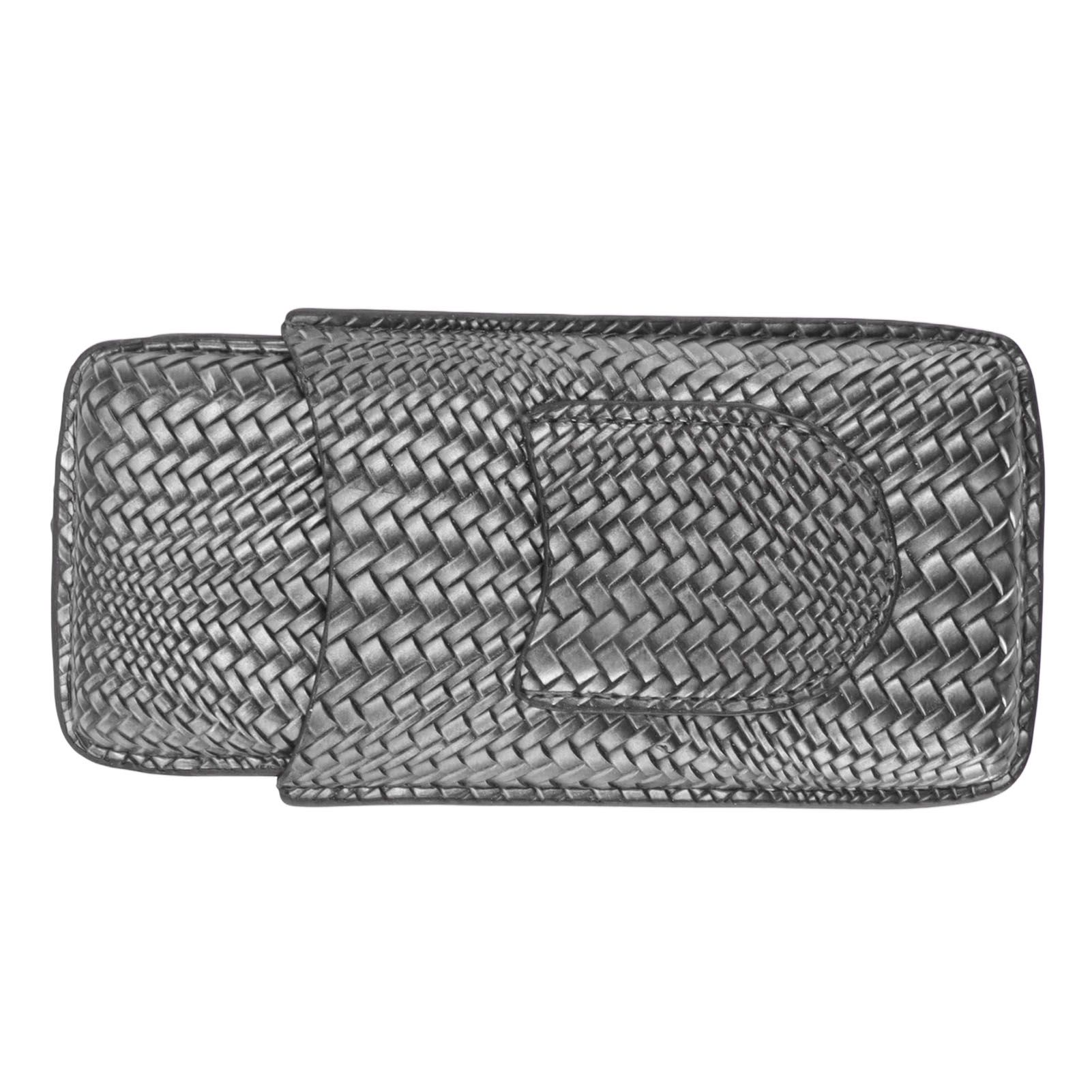 3 Finger Cigar Case Woven Pattern Portable Travel Leather Cigar Humidor Case Smoking Accessories Silver - Image 8