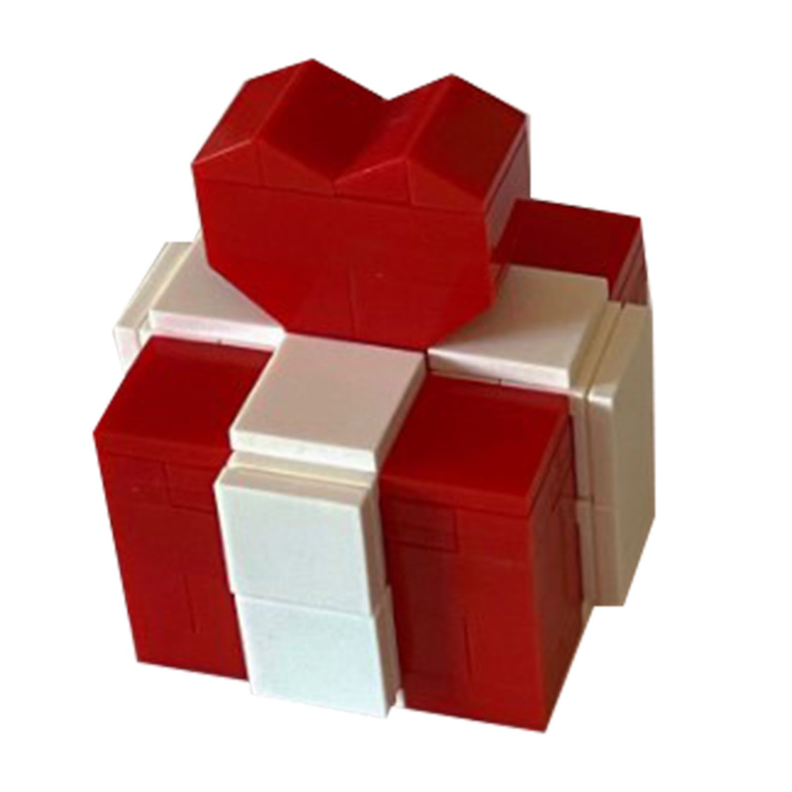Ring Box Heart Shape Assembling Blocks Ring Gift Box for Engagement Birthday Gift Red and White - Image 1