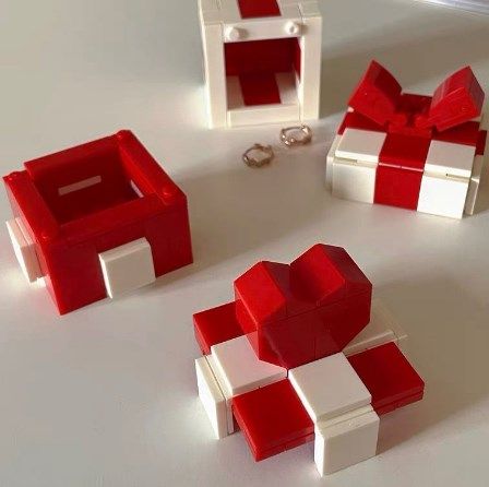 Ring Box Heart Shape Assembling Blocks Ring Gift Box for Engagement Birthday Gift Red and White - Image 5