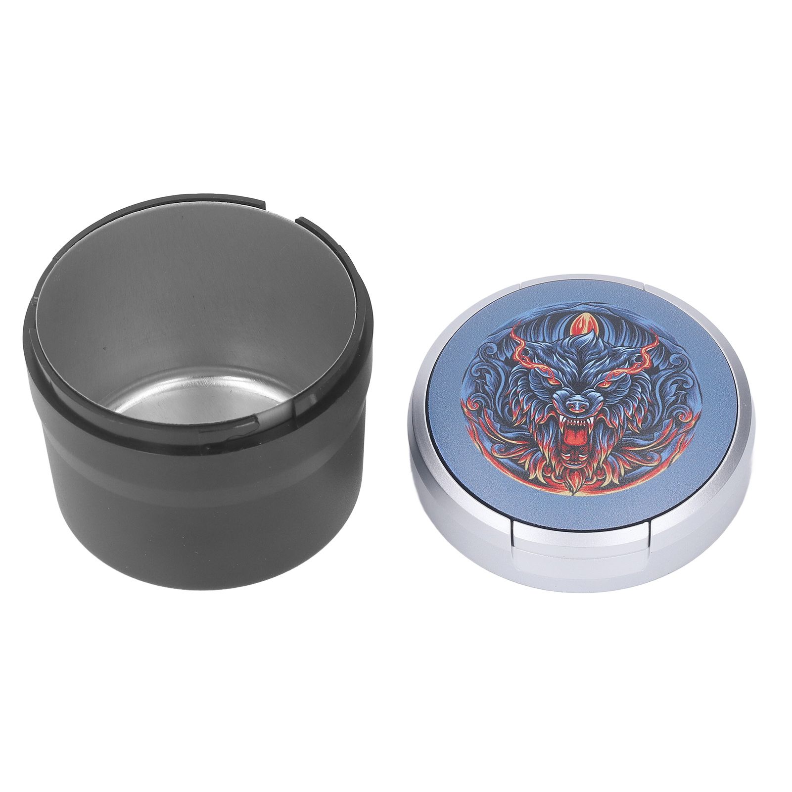 Car Ashtray with Cover LED Light Portable Vehicle Ashtray Smokeless Car Ashtray for Travel Outdoor Silver Dire Wolf - Image 4