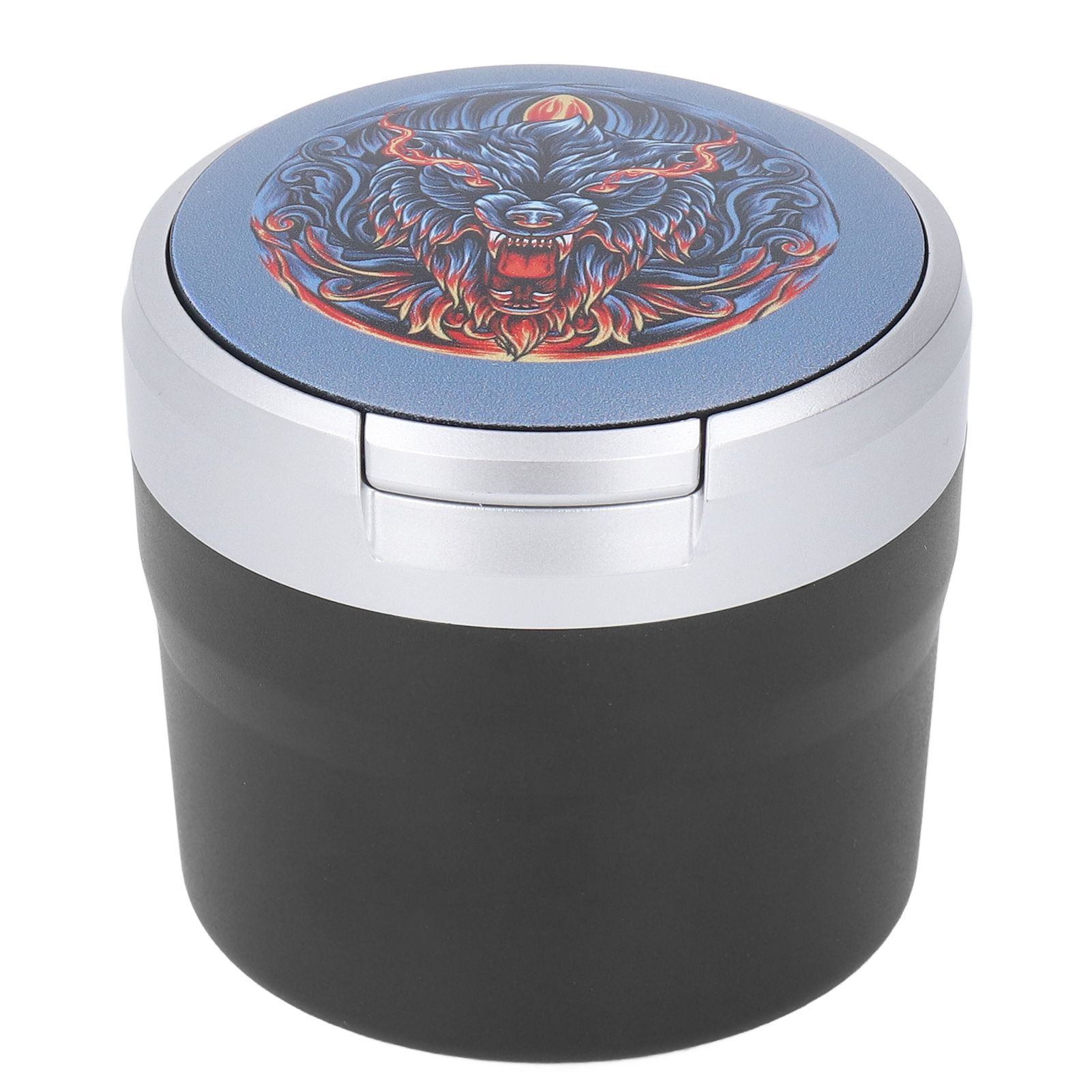 Car Ashtray with Cover LED Light Portable Vehicle Ashtray Smokeless Car Ashtray for Travel Outdoor Silver Dire Wolf - Image 6