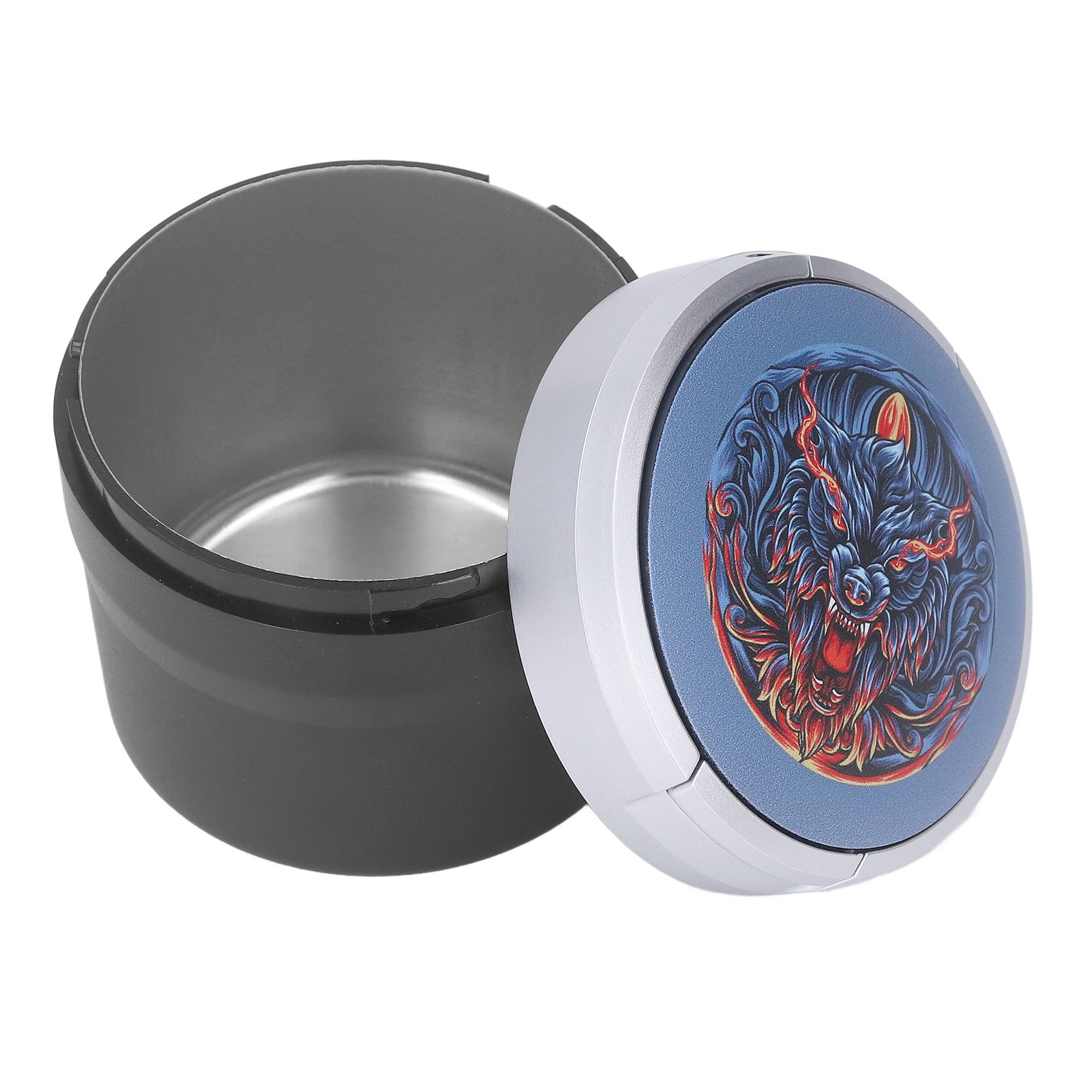 Car Ashtray with Cover LED Light Portable Vehicle Ashtray Smokeless Car Ashtray for Travel Outdoor Silver Dire Wolf - Image 7