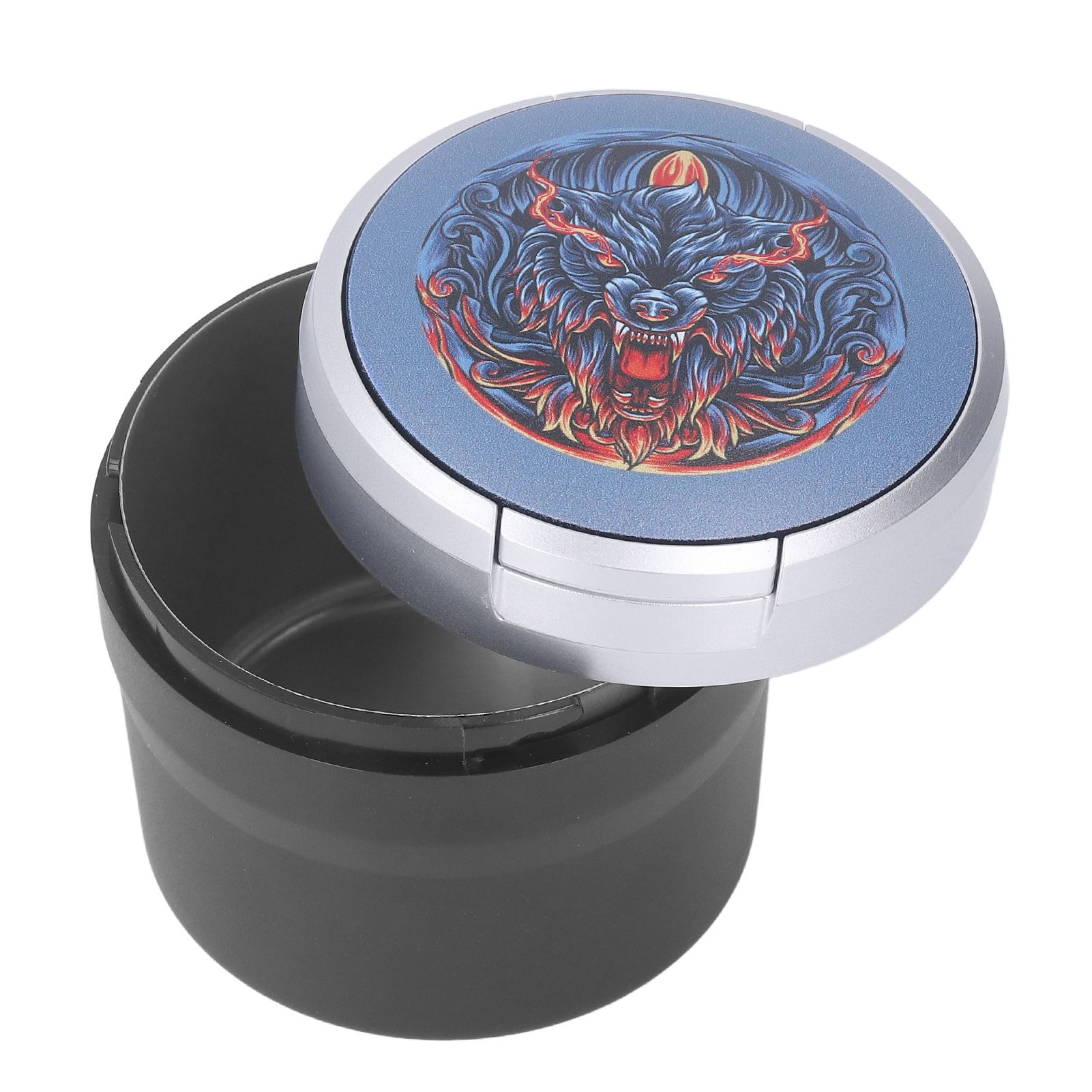 Car Ashtray with Cover LED Light Portable Vehicle Ashtray Smokeless Car Ashtray for Travel Outdoor Silver Dire Wolf - Image 8