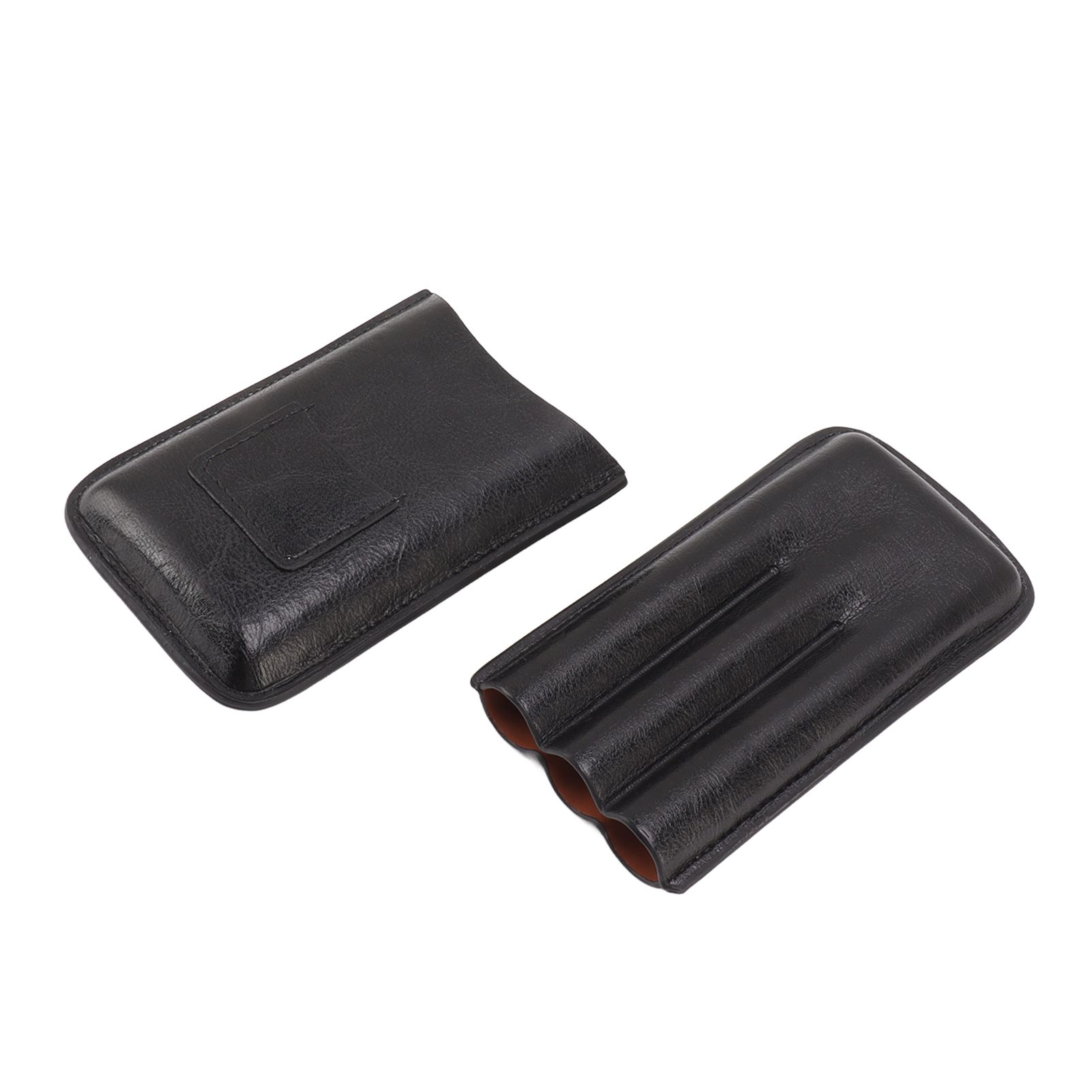 Leather Cigar Case Portable 3 Finger Cigar Humidor Carrying Case with Cutter Pocket for Cigar Lovers Black - Image 4