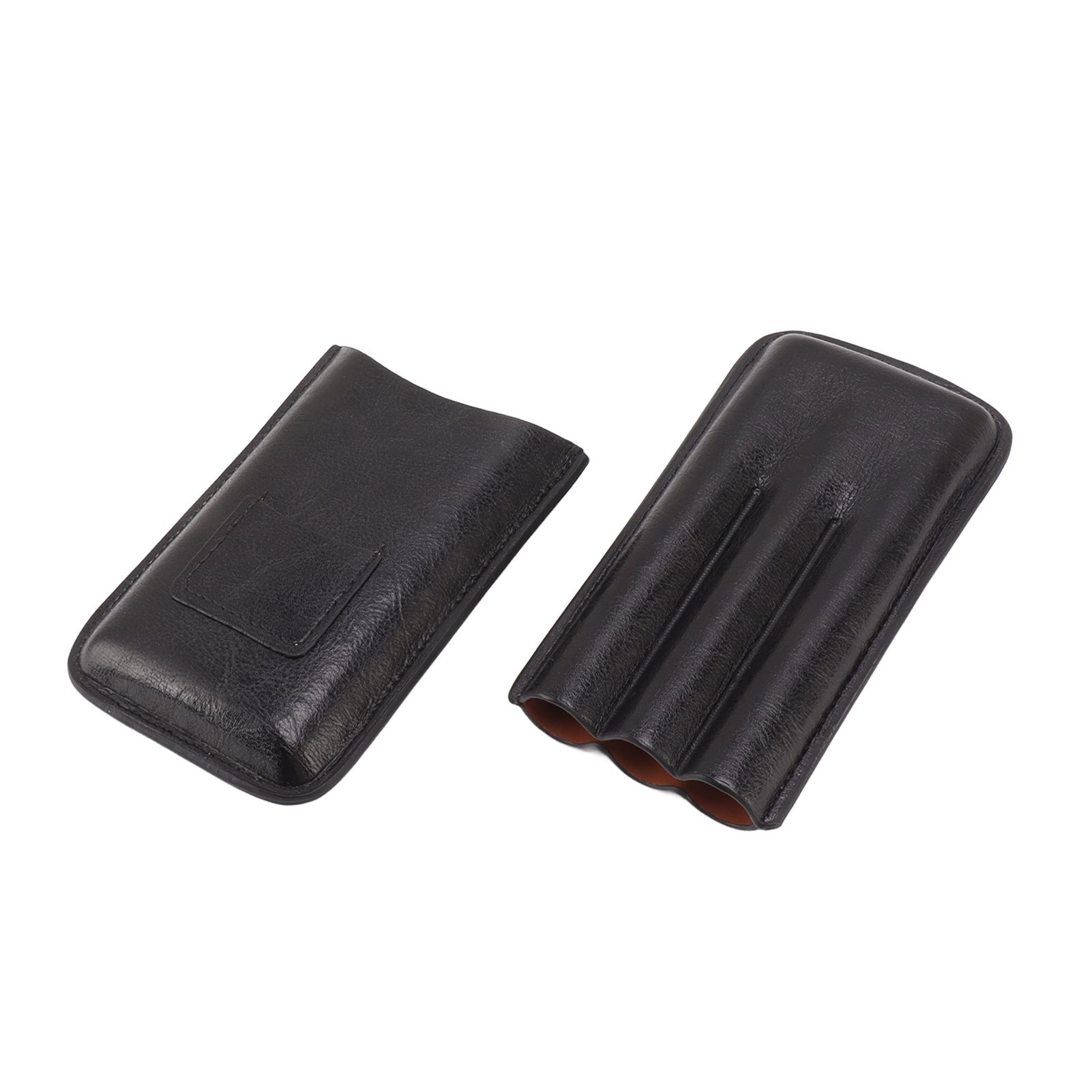 Leather Cigar Case Portable 3 Finger Cigar Humidor Carrying Case with Cutter Pocket for Cigar Lovers Black - Image 5
