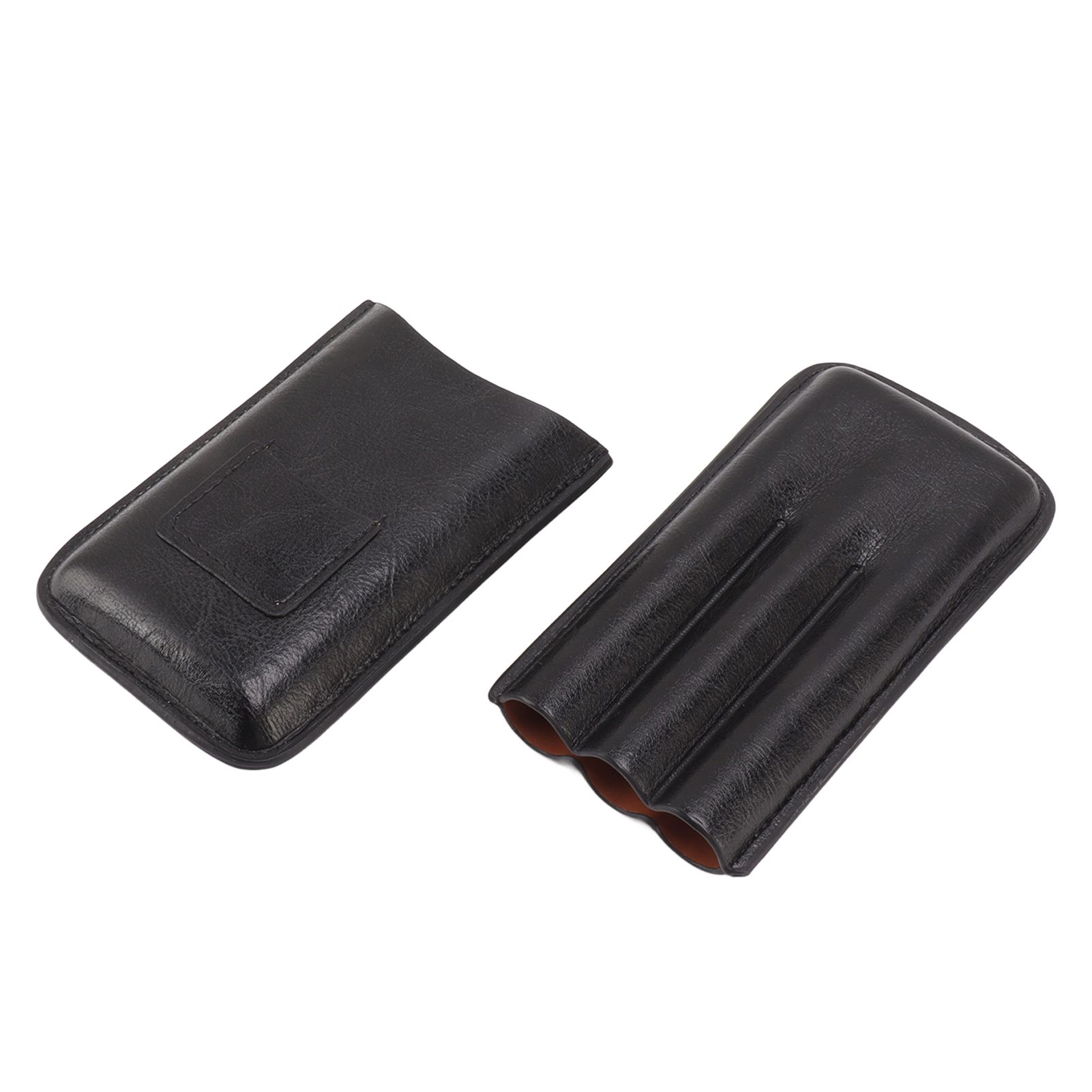 Leather Cigar Case Portable 3 Finger Cigar Humidor Carrying Case with Cutter Pocket for Cigar Lovers Black - Image 6