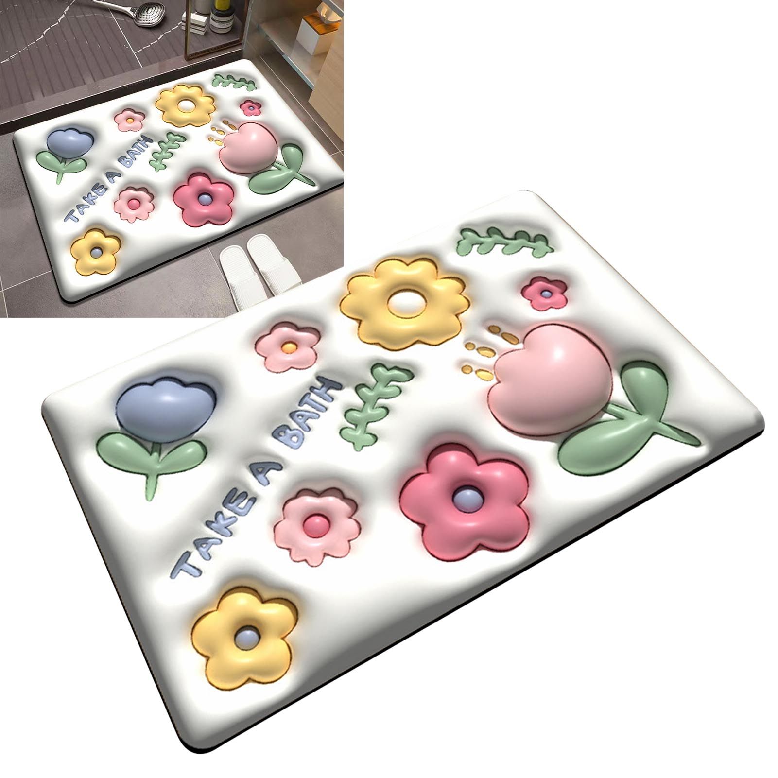 Diatomaceous Earth Bath Mat Bath Mat Slip Resistant 3D Pattern Fast Drying Bathroom Floor Rug 003 - Image 6