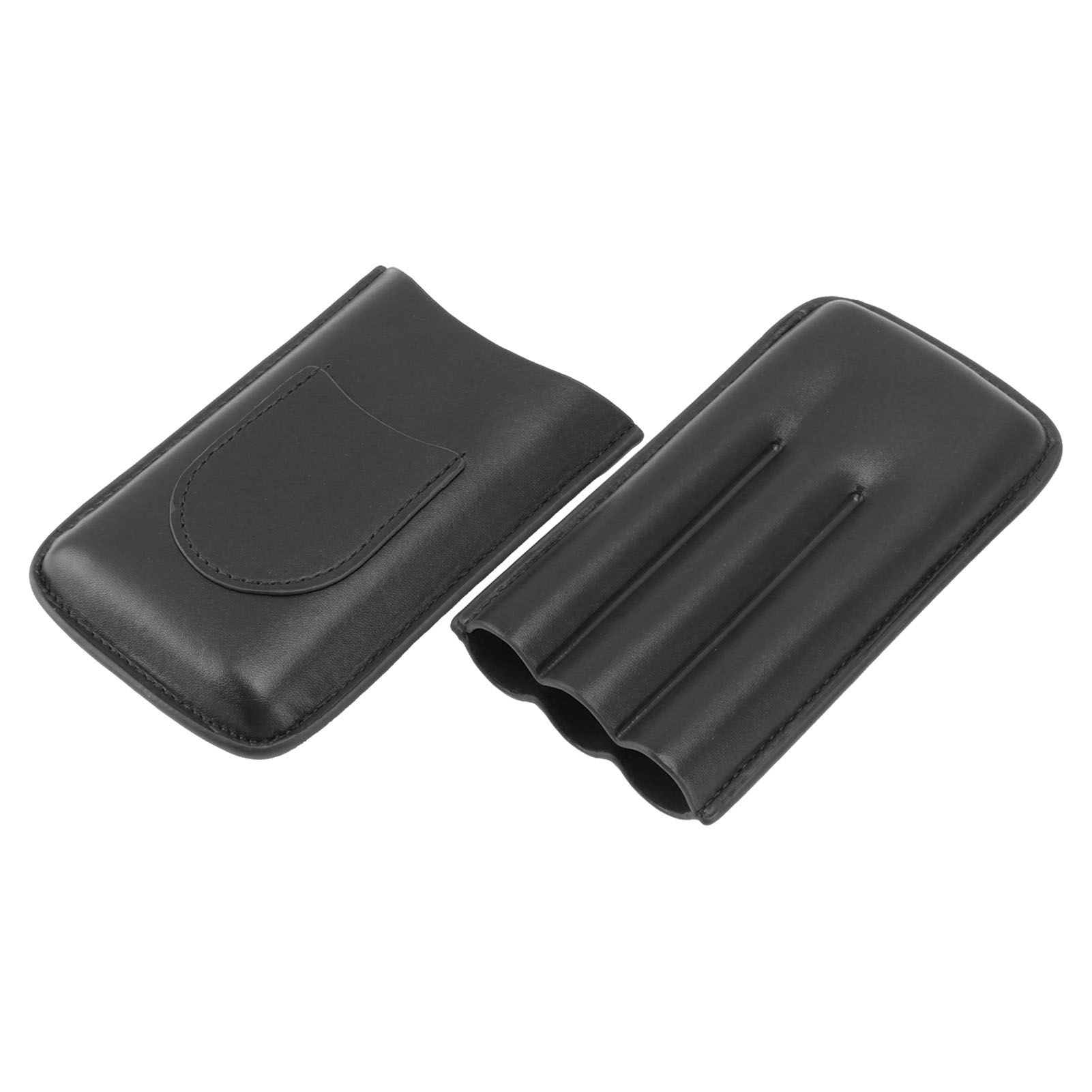 Cigarette Case Leather 3pcs Capacity Portable Cigar Storage Box with Pocket for Outdoor Black - Image 5