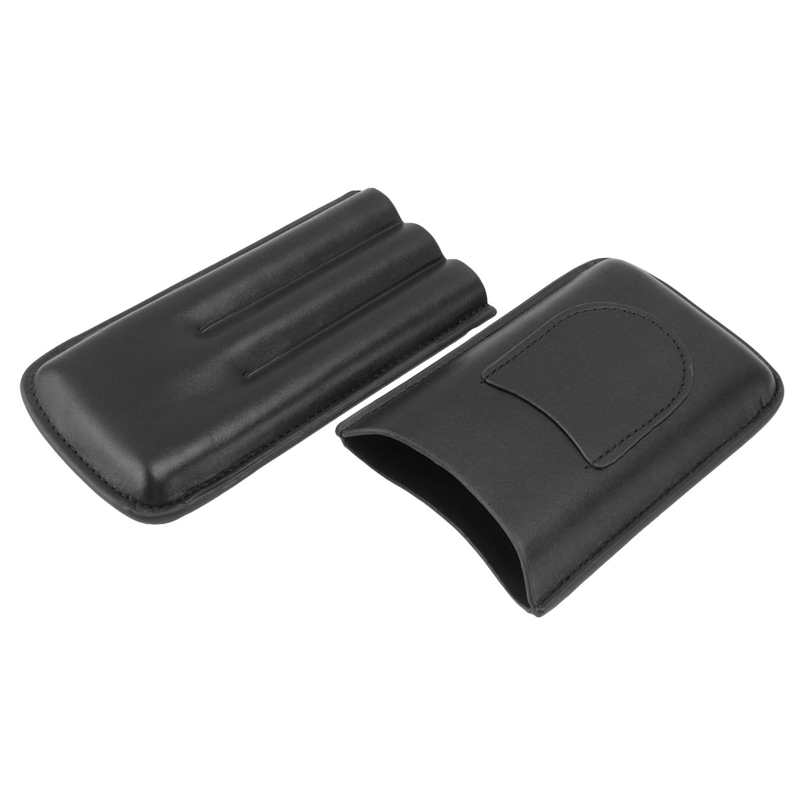 Cigarette Case Leather 3pcs Capacity Portable Cigar Storage Box with Pocket for Outdoor Black - Image 6
