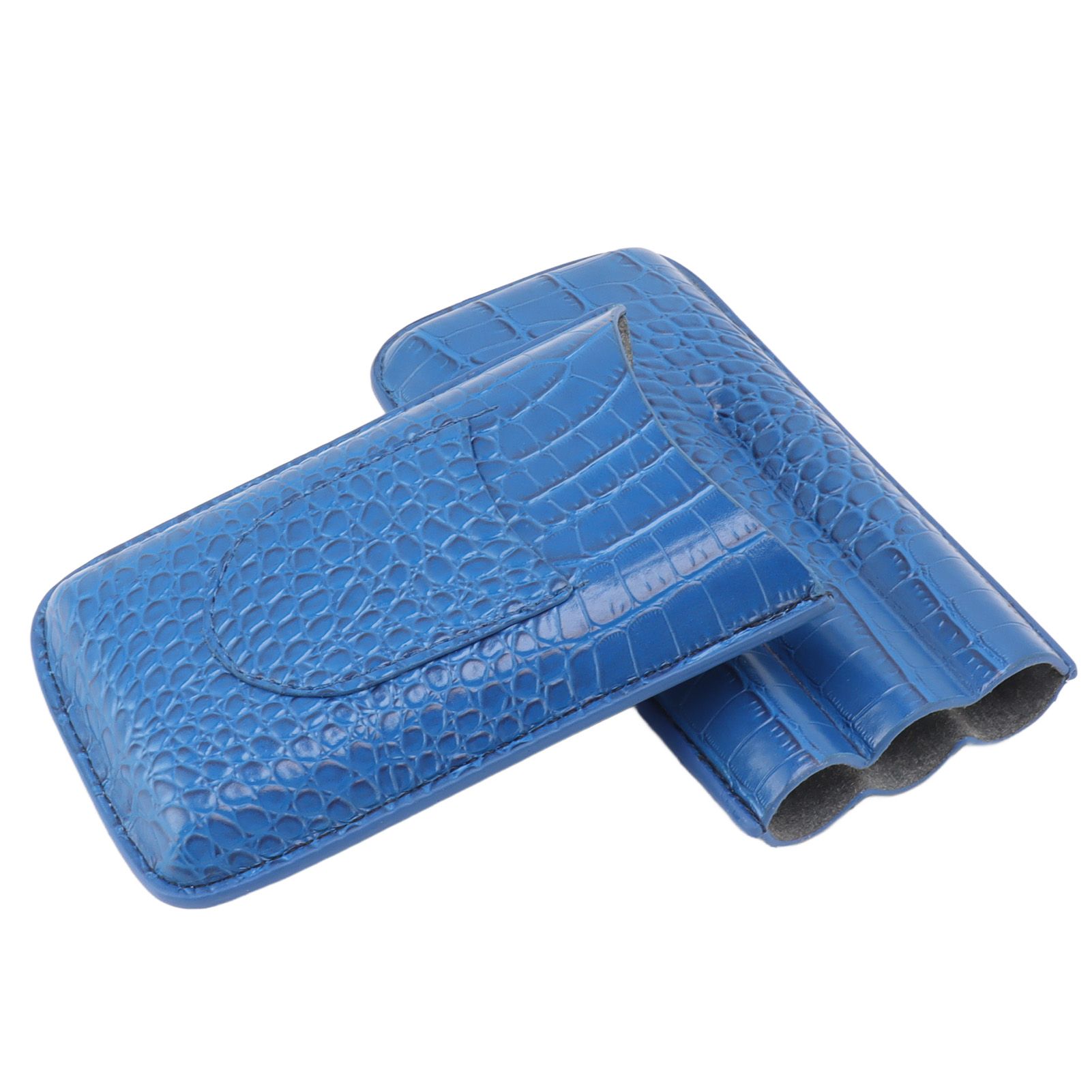 3 Finger Cigar Holder Frosted Finish Portable 3 Finger Leather Cigar Case for Travelling Hiking Dark Blue - Image 2