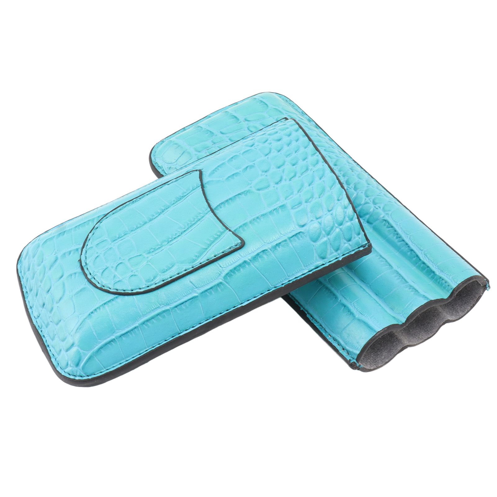 3 Finger Cigar Holder Frosted Finish Portable 3 Finger Leather Cigar Case for Travelling Hiking Light Blue - Image 2