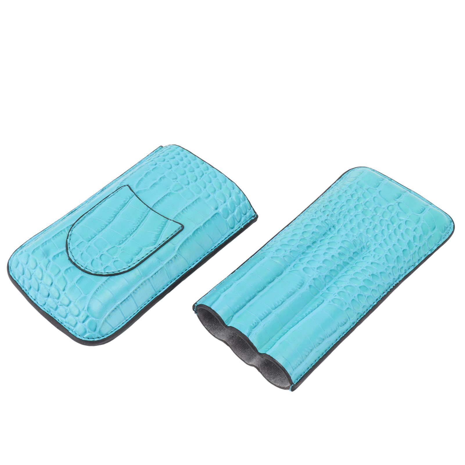 3 Finger Cigar Holder Frosted Finish Portable 3 Finger Leather Cigar Case for Travelling Hiking Light Blue - Image 5