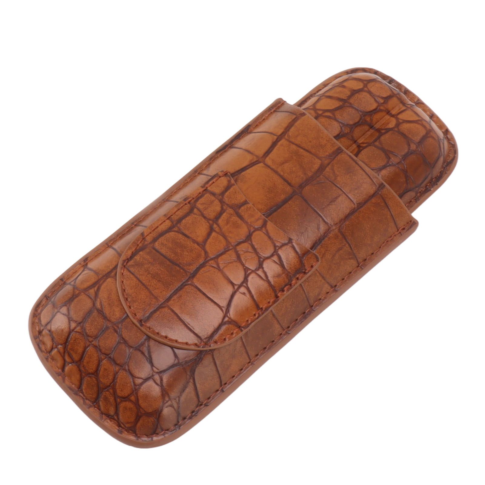 Cigar Case Holder Brown Crocodile Skin Pattern PU Leather 2 Finger Portable Carrying Holder for Travel Anniversary Gifts - Image 2