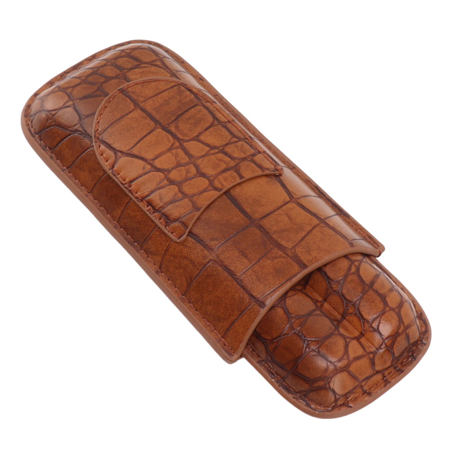 Cigar Case Holder Brown Crocodile Skin Pattern PU Leather 2 Finger Portable Carrying Holder for Travel Anniversary Gifts - Image 3