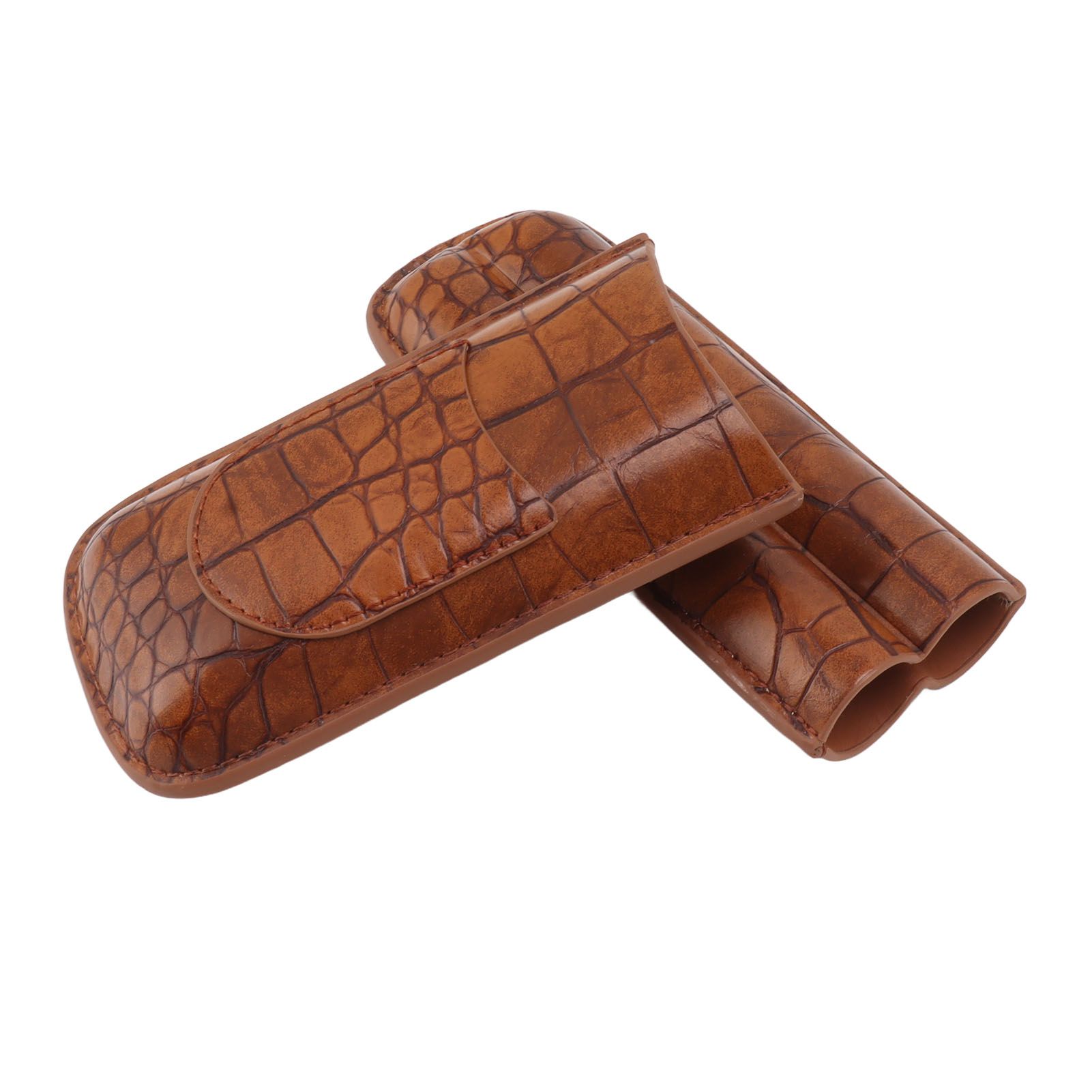 Cigar Case Holder Brown Crocodile Skin Pattern PU Leather 2 Finger Portable Carrying Holder for Travel Anniversary Gifts - Image 4