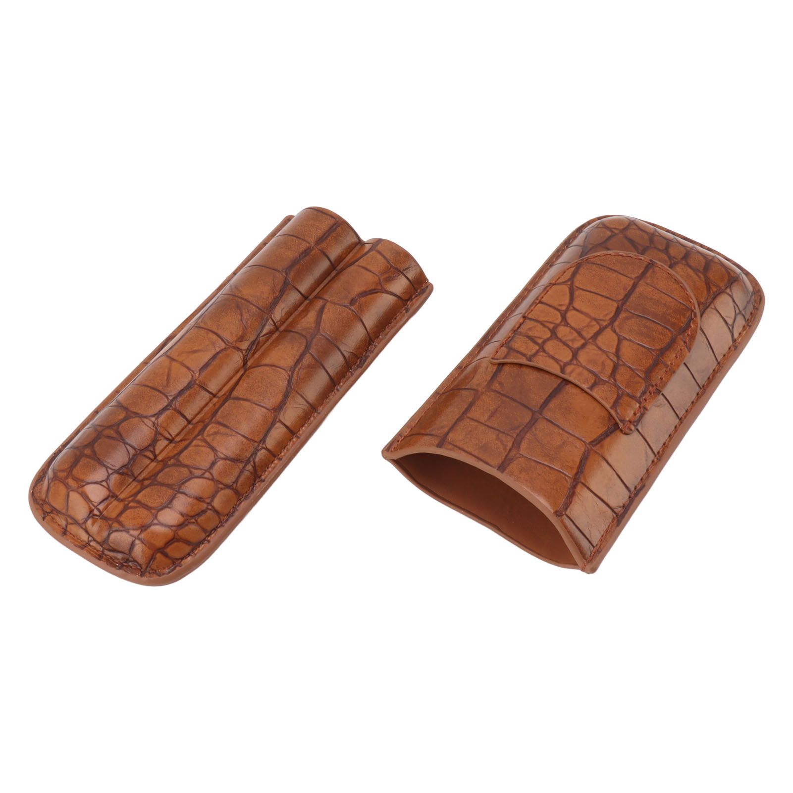 Cigar Case Holder Brown Crocodile Skin Pattern PU Leather 2 Finger Portable Carrying Holder for Travel Anniversary Gifts - Image 5