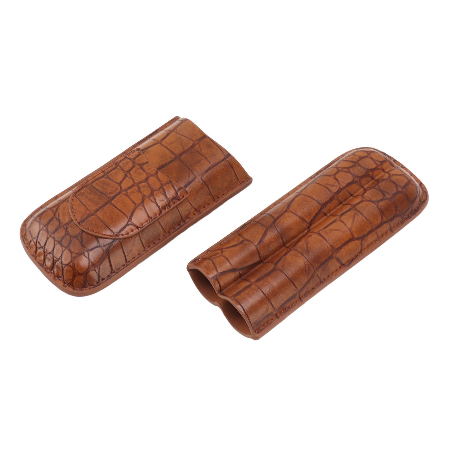 Cigar Case Holder Brown Crocodile Skin Pattern PU Leather 2 Finger Portable Carrying Holder for Travel Anniversary Gifts - Image 6