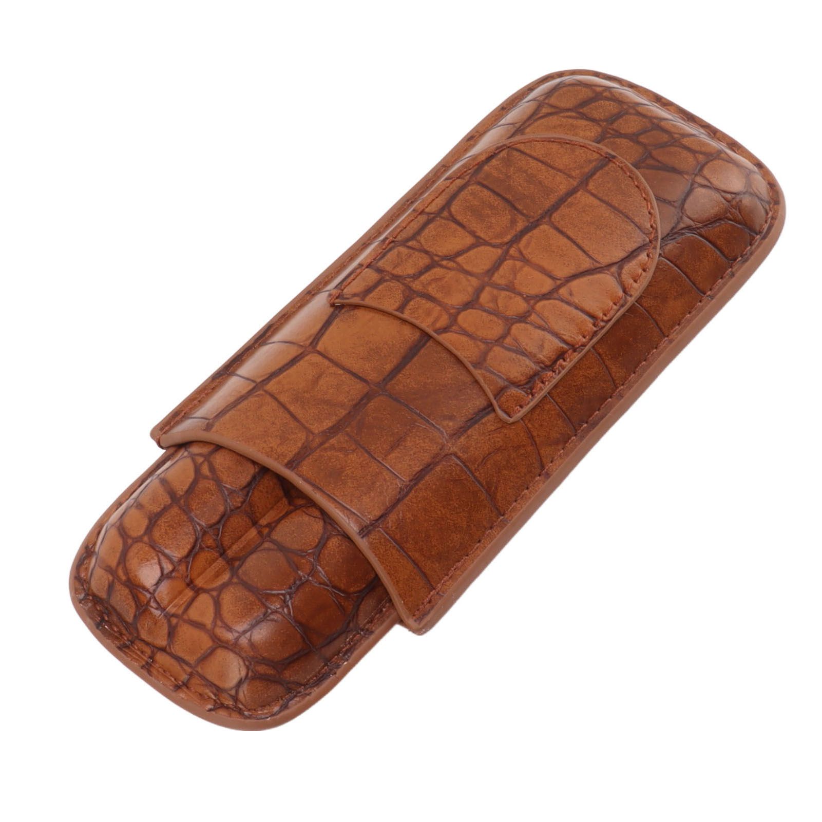 Cigar Case Holder Brown Crocodile Skin Pattern PU Leather 2 Finger Portable Carrying Holder for Travel Anniversary Gifts - Image 7