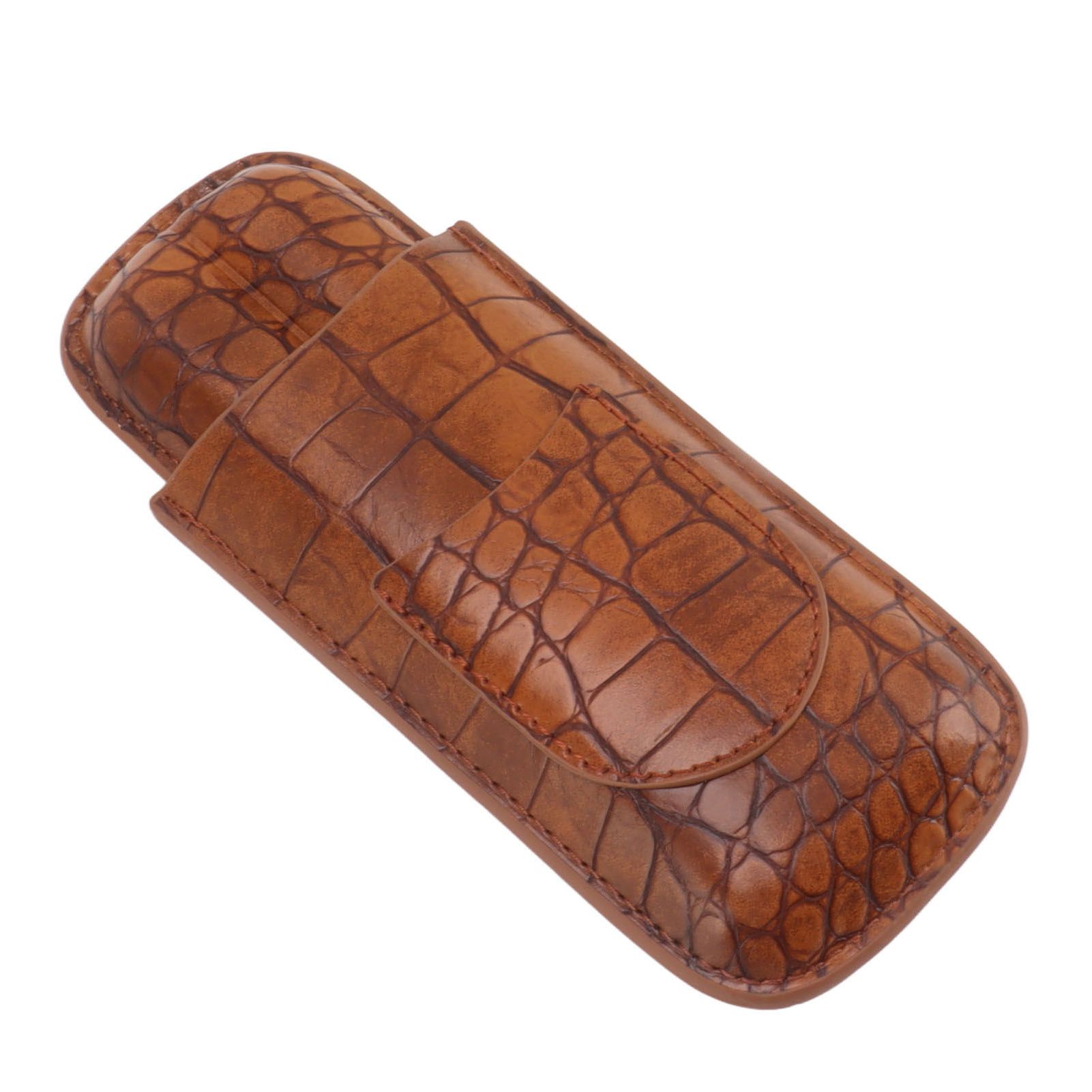Cigar Case Holder Brown Crocodile Skin Pattern PU Leather 2 Finger Portable Carrying Holder for Travel Anniversary Gifts - Image 8