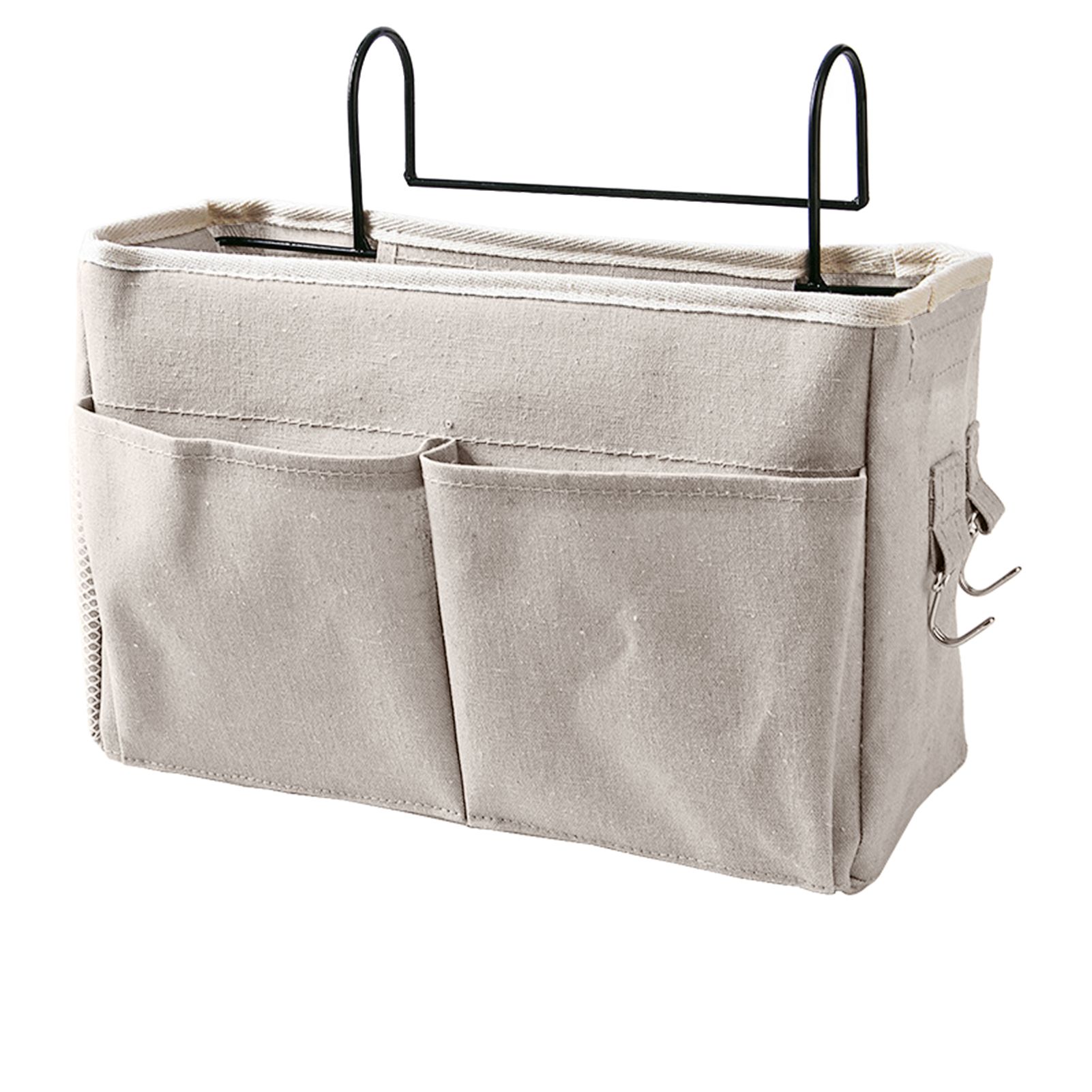 Nightstand Hanging Bag Cotton Linen Bedside Storage Pocket Organizer Basket for Bunk Bed Dorm Rooms White - Image 1
