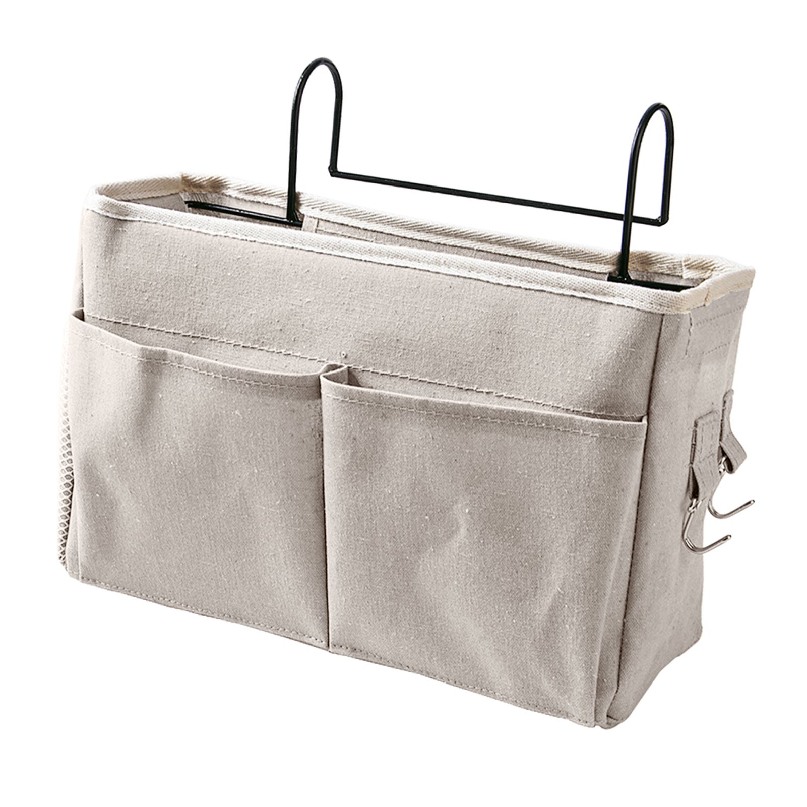 Nightstand Hanging Bag Cotton Linen Bedside Storage Pocket Organizer Basket for Bunk Bed Dorm Rooms White - Image 2