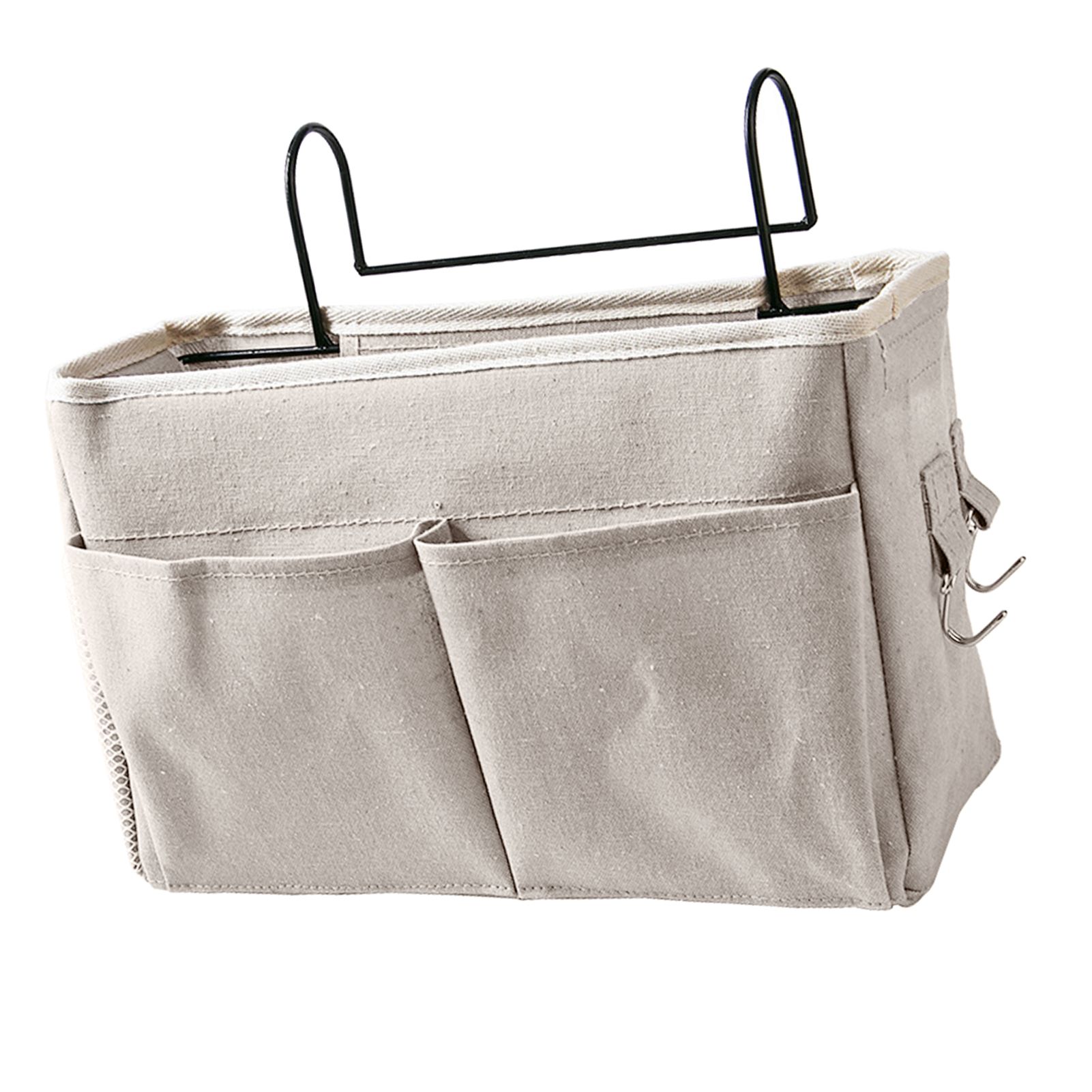 Nightstand Hanging Bag Cotton Linen Bedside Storage Pocket Organizer Basket for Bunk Bed Dorm Rooms White - Image 3