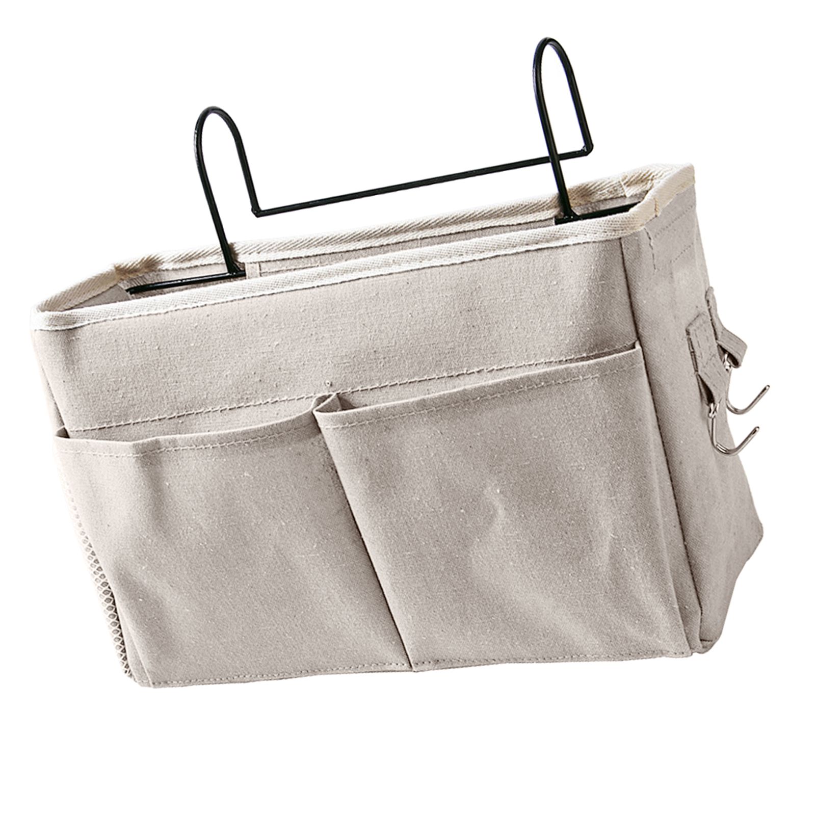 Nightstand Hanging Bag Cotton Linen Bedside Storage Pocket Organizer Basket for Bunk Bed Dorm Rooms White - Image 4